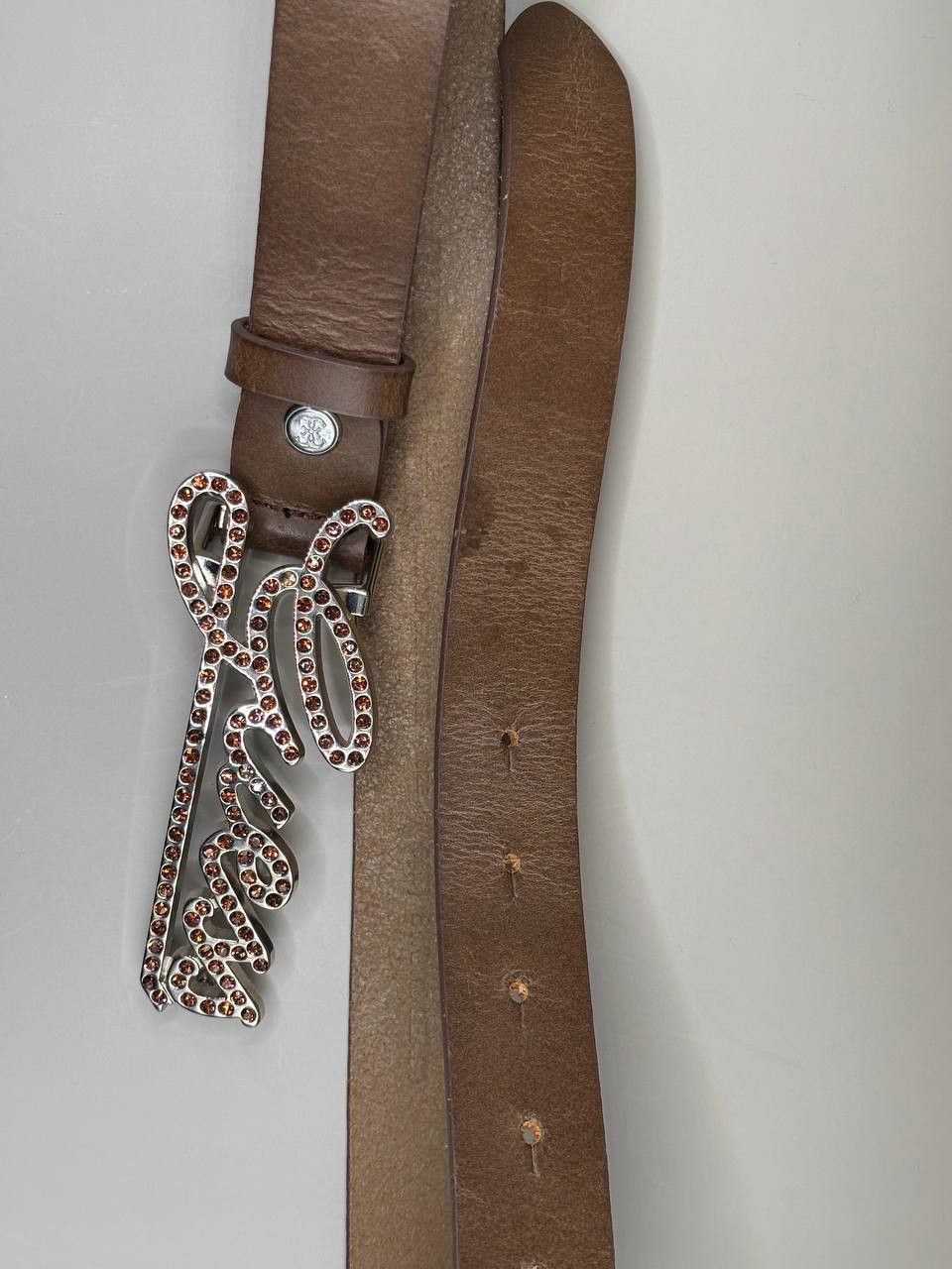 Guess GUESS Brown Leather Rhinestone Logo Belt Size S Size ONE SIZE - 8 Thumbnail