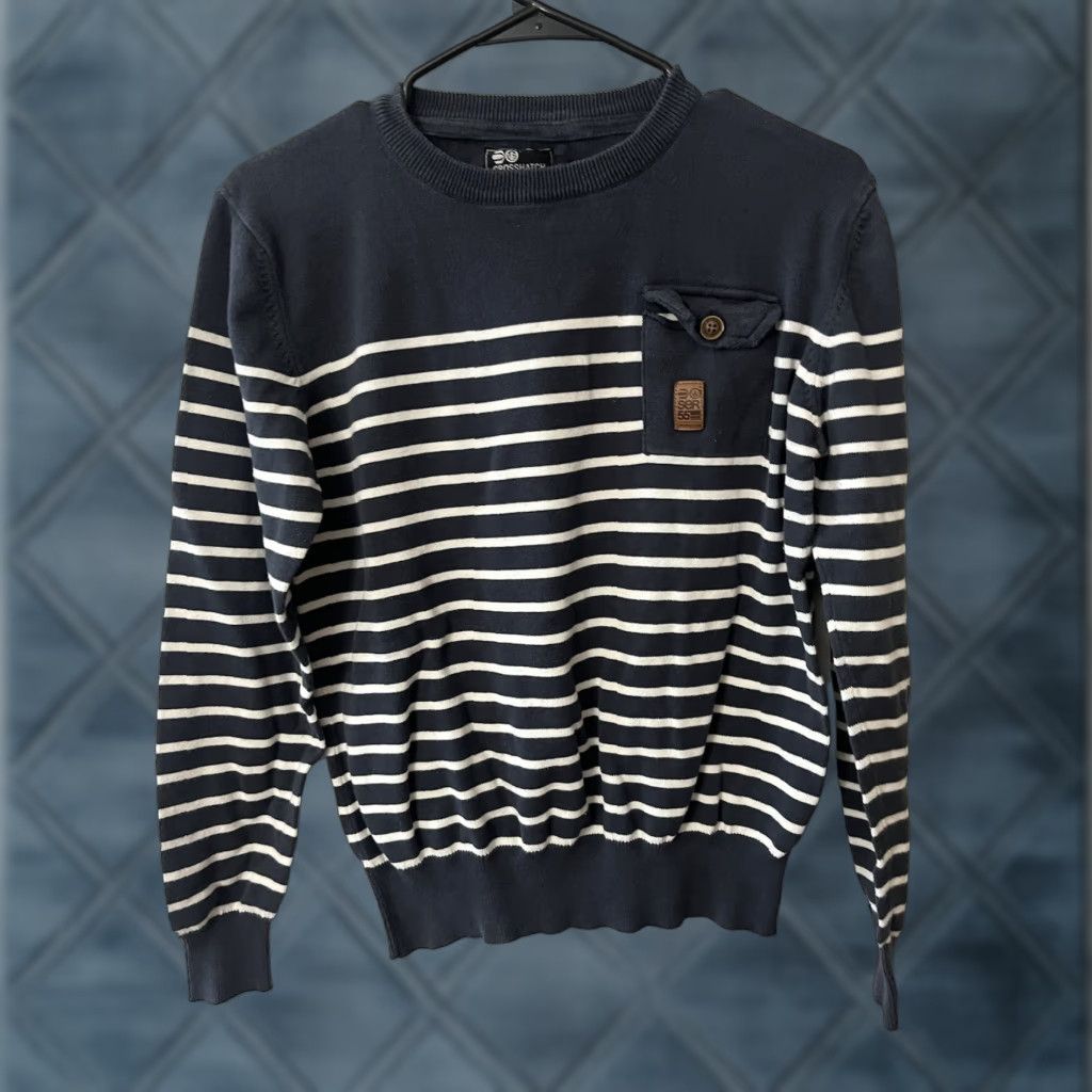 Vintage VINTAGE Cross Hatch Men's Sweater Shirt/Crew Neck Knit—Cable Knit, Navy/White, Size M, Casual, Fall/Winter, Mens Size US M / EU 48-50 / 2 - 1 Thumbnail