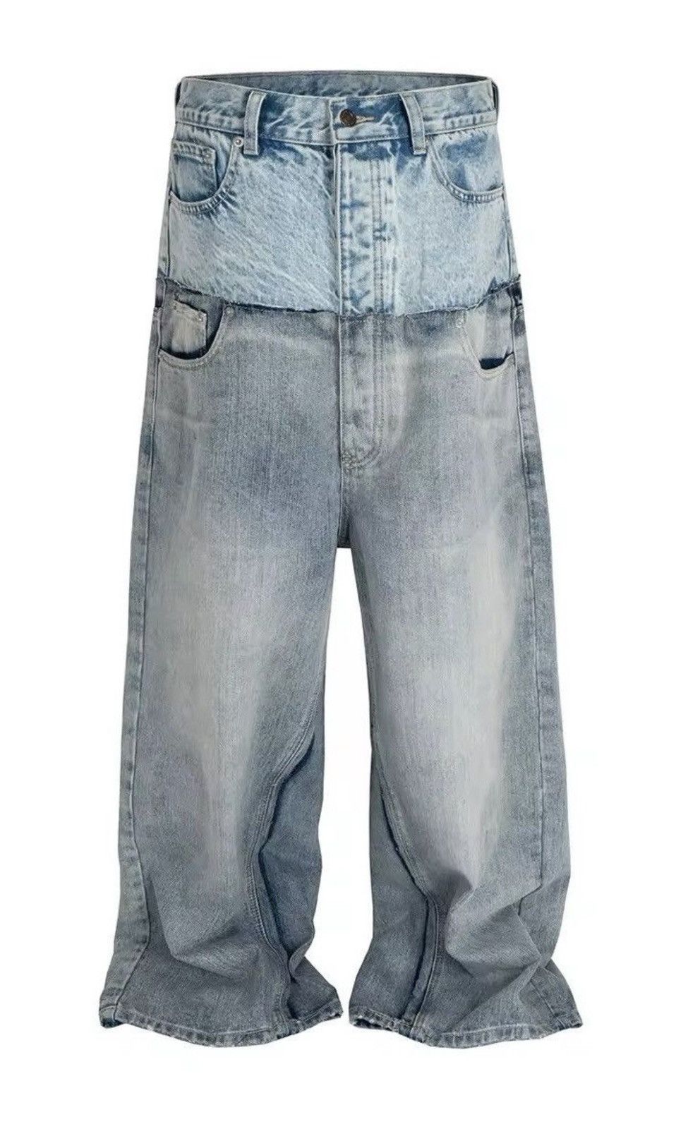 Vintage Double-layer Waist Patchwork Baggy Jeans Size US 32 / EU 48 - 2 Thumbnail