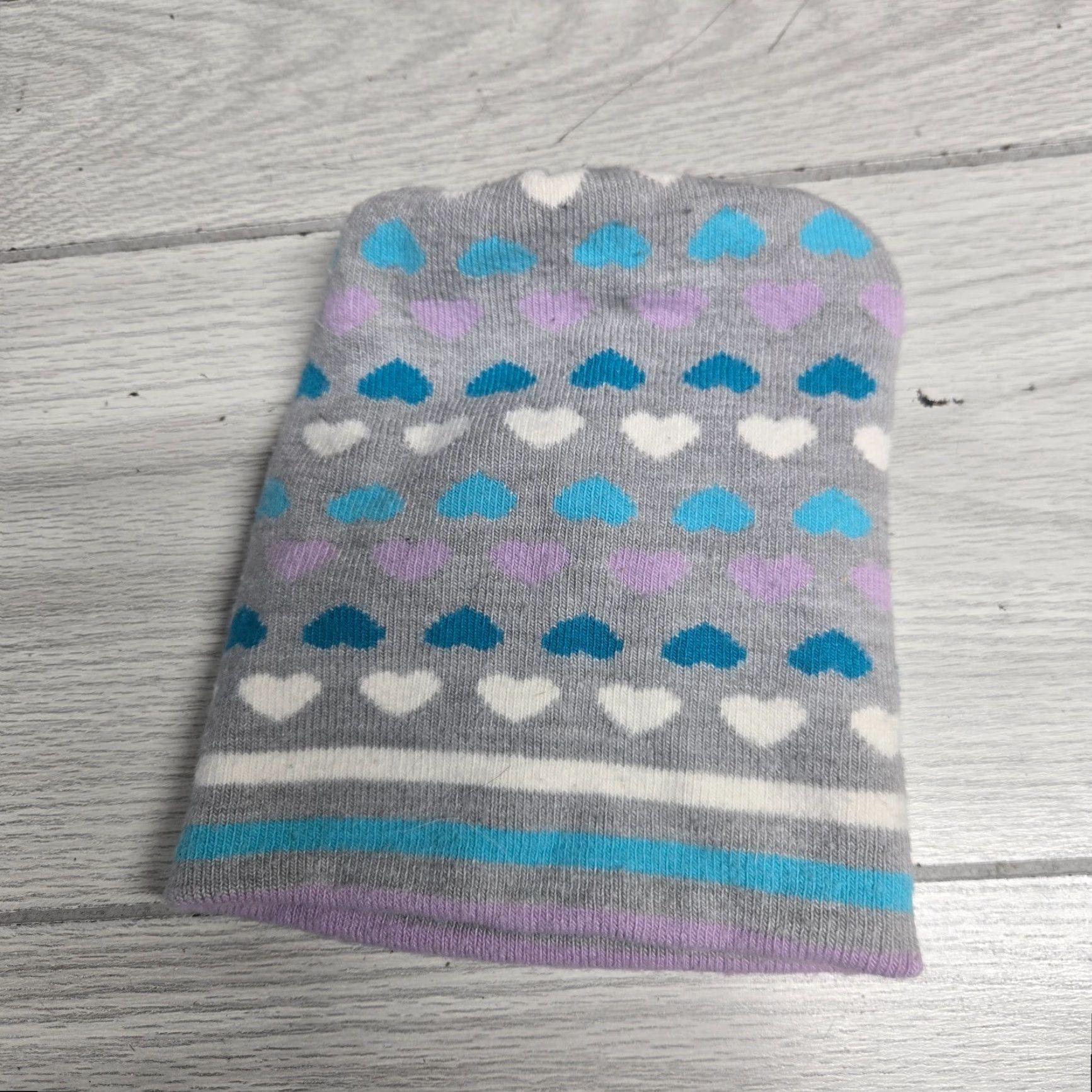 Joe Boxer Beanie Hat Cap Cable Knit Joe Boxer Heart Pattern White Gra Blue Women's Size ONE SIZE - 2 Thumbnail