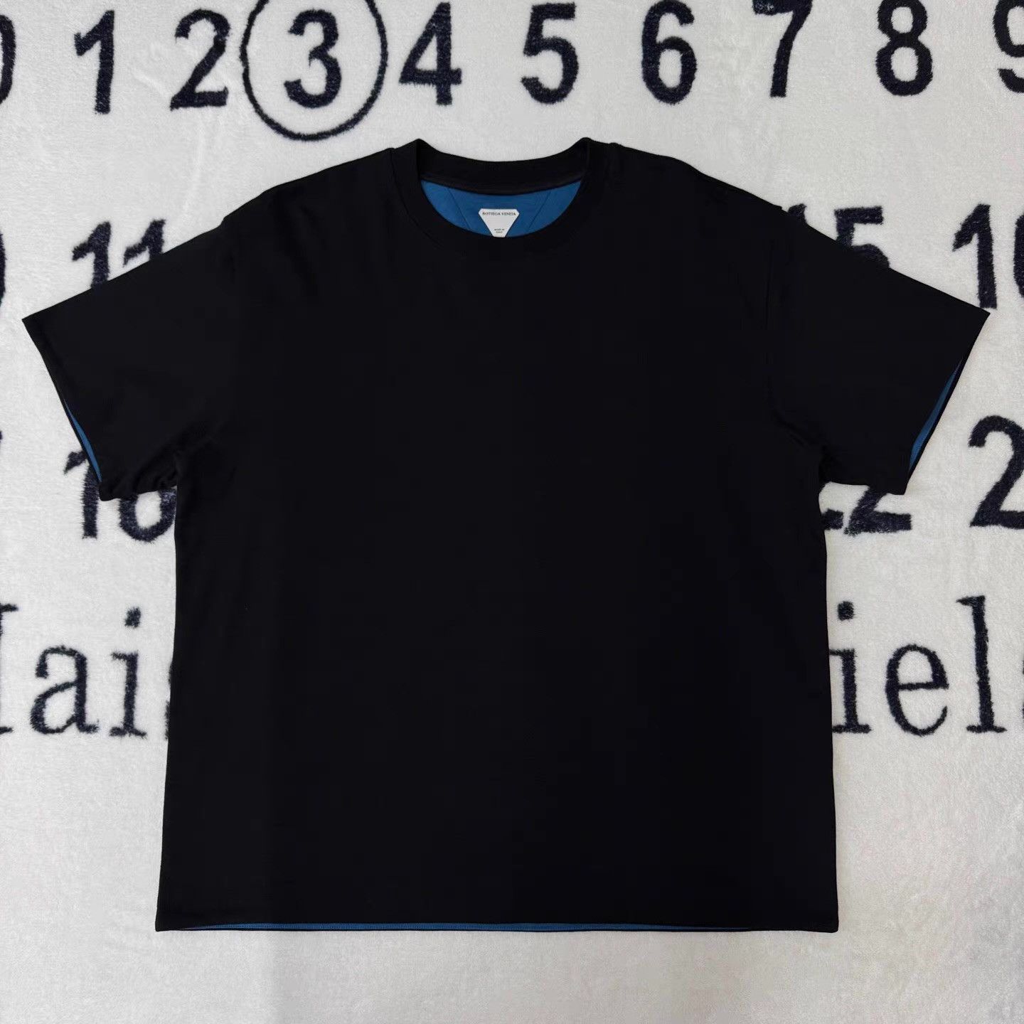 Bottega Veneta BV Black & Blue Color Block Double Layer Short Sleeve Q10 Size US L / EU 52-54 / 3 - 1 Thumbnail