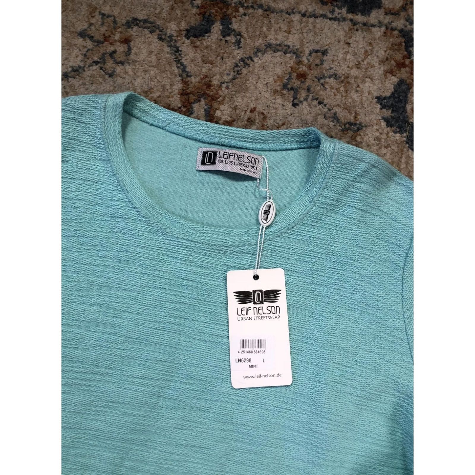 Vintage DAN Leif Nelson Sweater Mens L Mint Green Crewneck Lightweight Knit Pullover Slim Fit Long Sleeve Casual Logo Patch Size US L / EU 52-54 / 3 - 6 Thumbnail