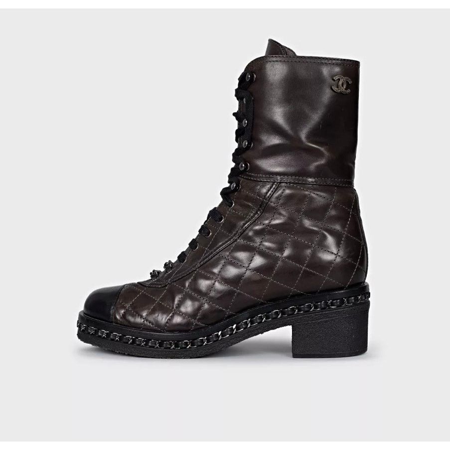 Chanel Chanel Brown Quilted Leather Lace-Up Boots - Size 8/38 Size US 7 / IT 37 - 1 Thumbnail