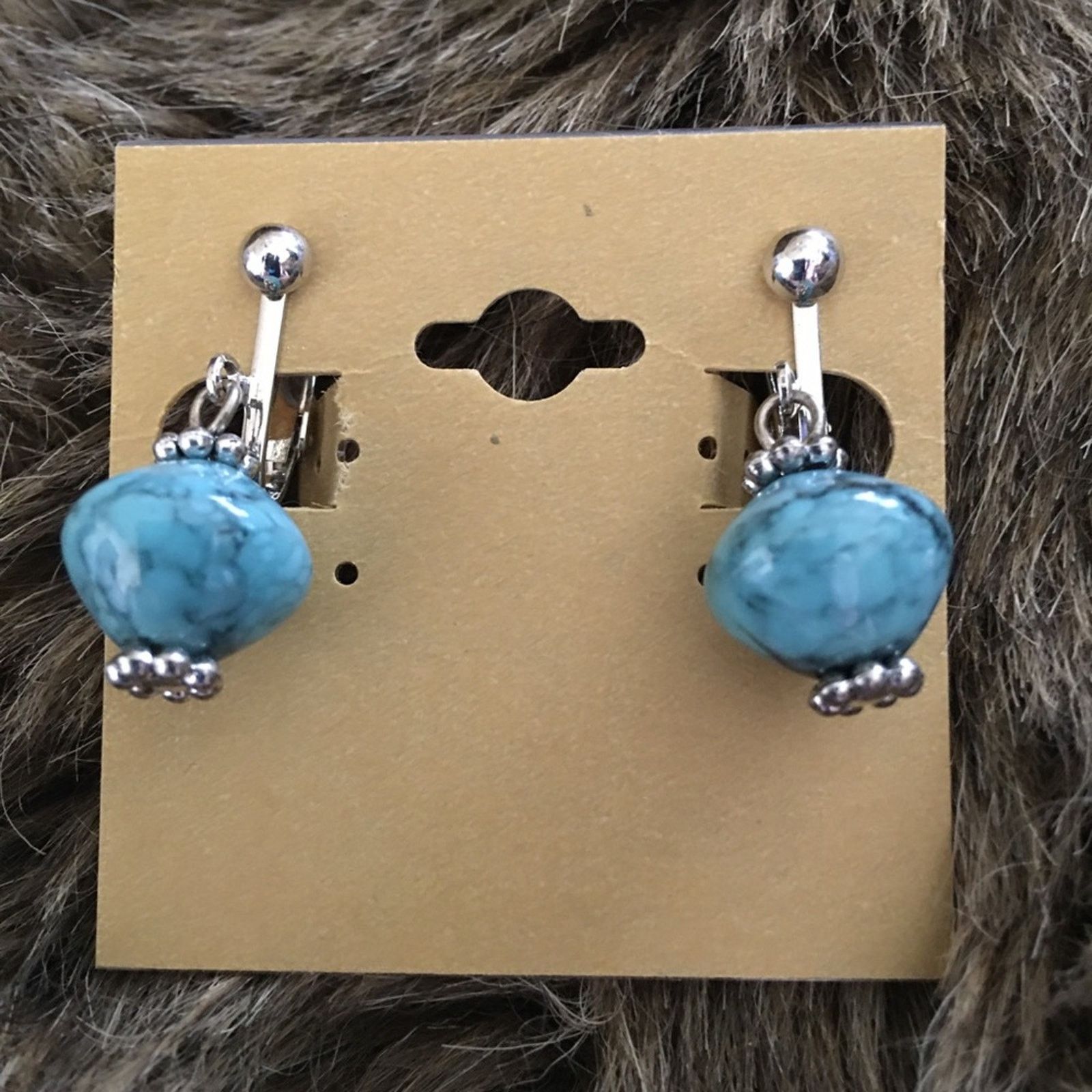 Vintage Vintage 80s faux turquoise silver clip on earrings Size ONE SIZE - 5 Thumbnail