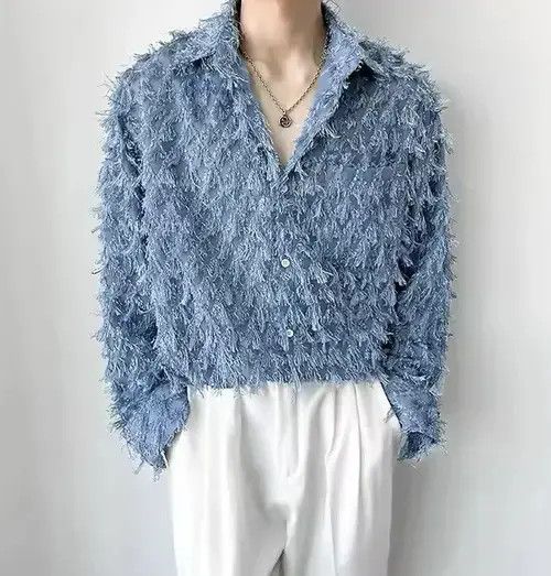 VIBE Elegant Splicing Tassel Button Up Shirt Size US XL / EU 56 / 4 - 5 Thumbnail