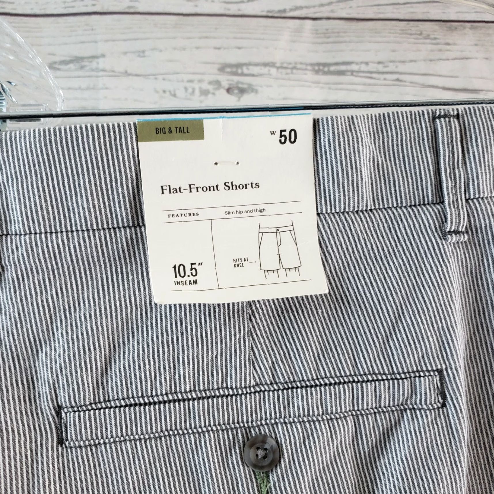 Vintage Goodfellow Linden Shorts Gray White Striped Flat Front Cotton Mens 50 Chino Casual Size US 34 / EU 50 - 3 Thumbnail