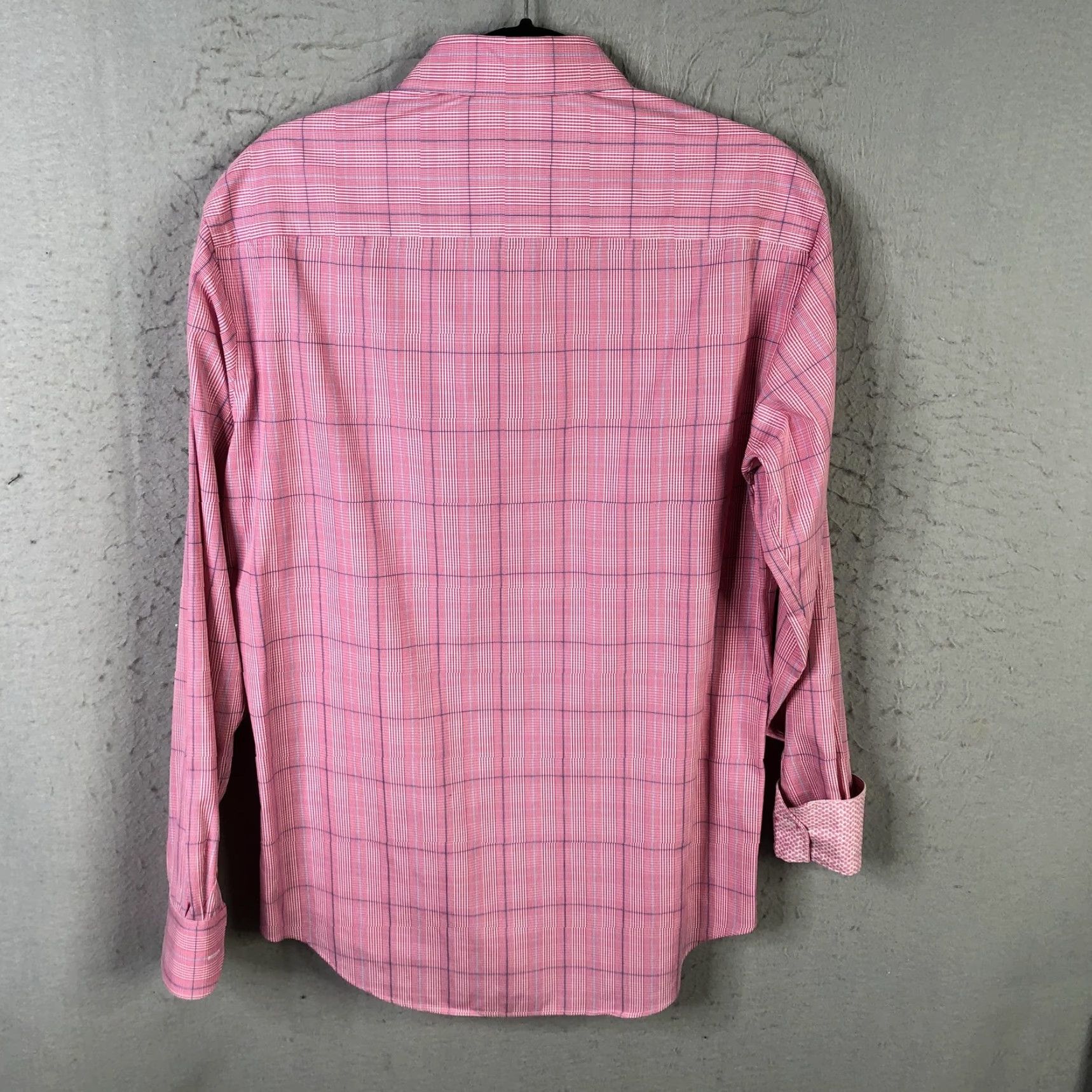 BUGATCHI Bugatchi Uomo Shirt Mens 15 34/35 Pink Blue Check Plaid Dress Button Front Shirt Size 40R - 2 Thumbnail