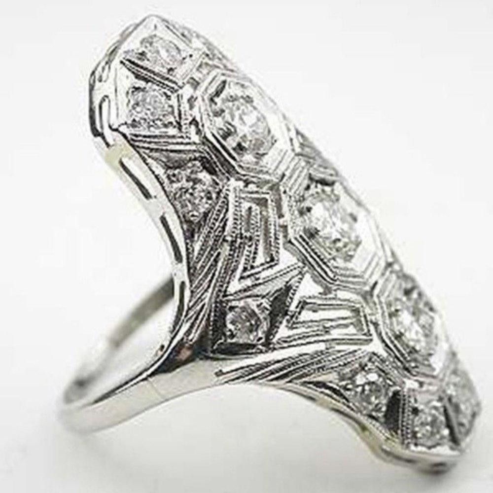 Designer Vintage 925 Sterling Silver European Cut Art Deco Ring Size ONE SIZE - 4 Thumbnail