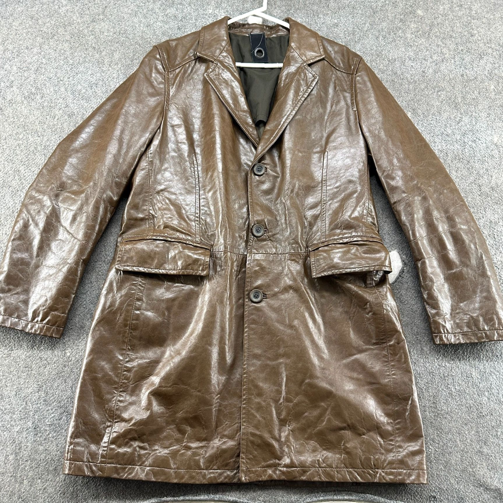 Vintage VINTAGE Compagnia Delle Pelli Coat Mens 40 Brown Overcoat Leather Long Button Jacket Casual Winter 40 Mens Brown Regular Vintage Size US XXS / EU 40 - 3 Thumbnail