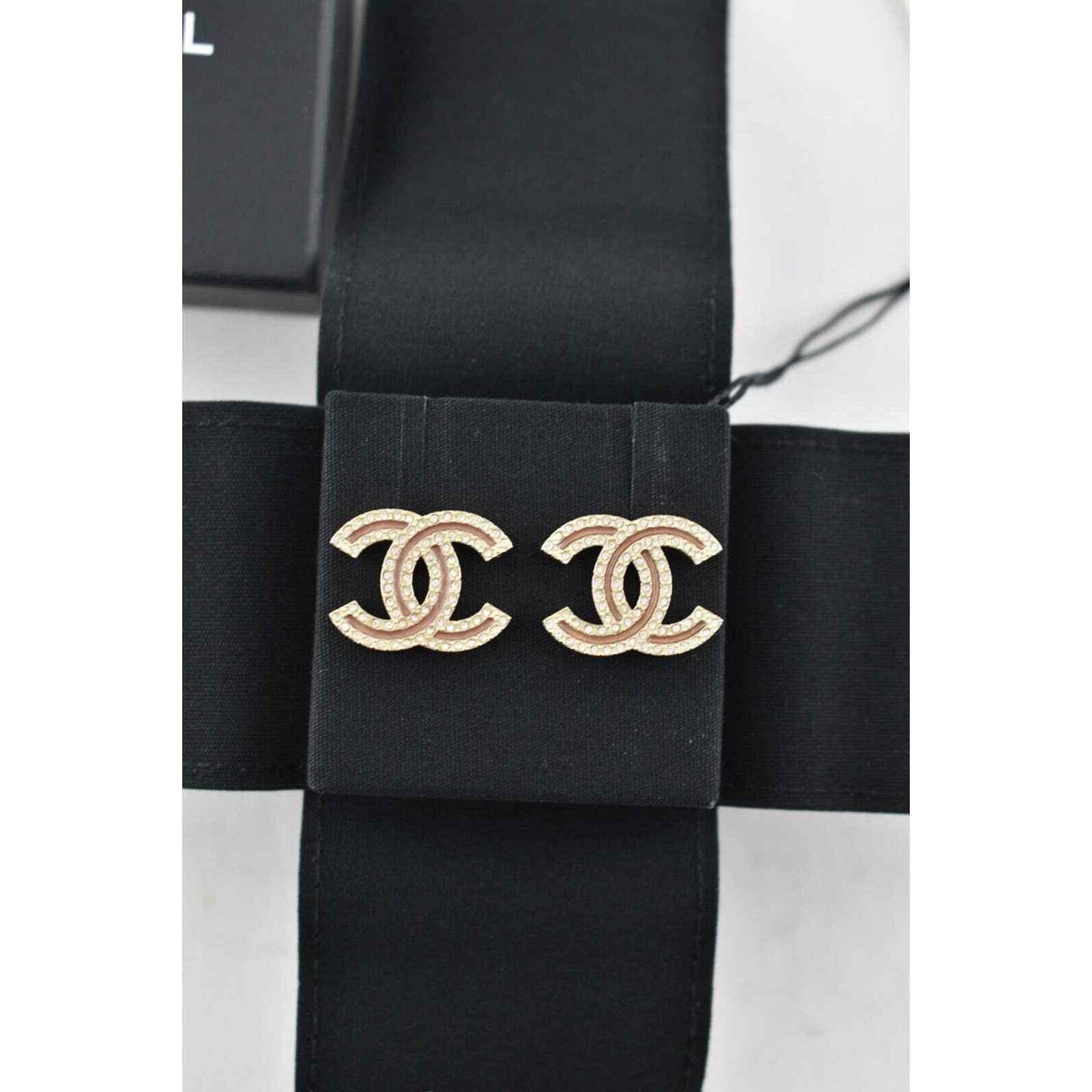 Chanel Chanel Gold Beige Crystal Dangle Statement Stud Earrings Size ONE SIZE - 6 Thumbnail