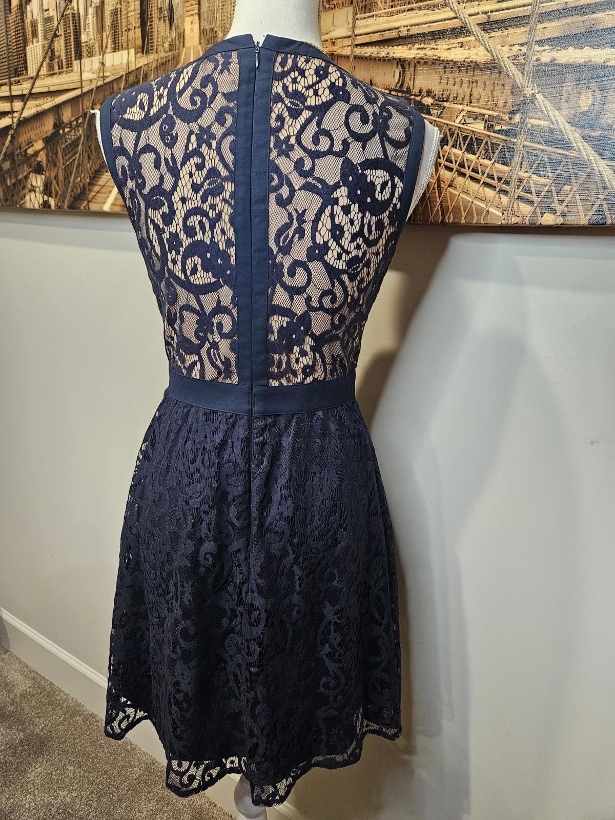 Designer Gianni Bini Chic Navy Lace Dress Size XS / US 0-2 / IT 36-38 - 3 Thumbnail