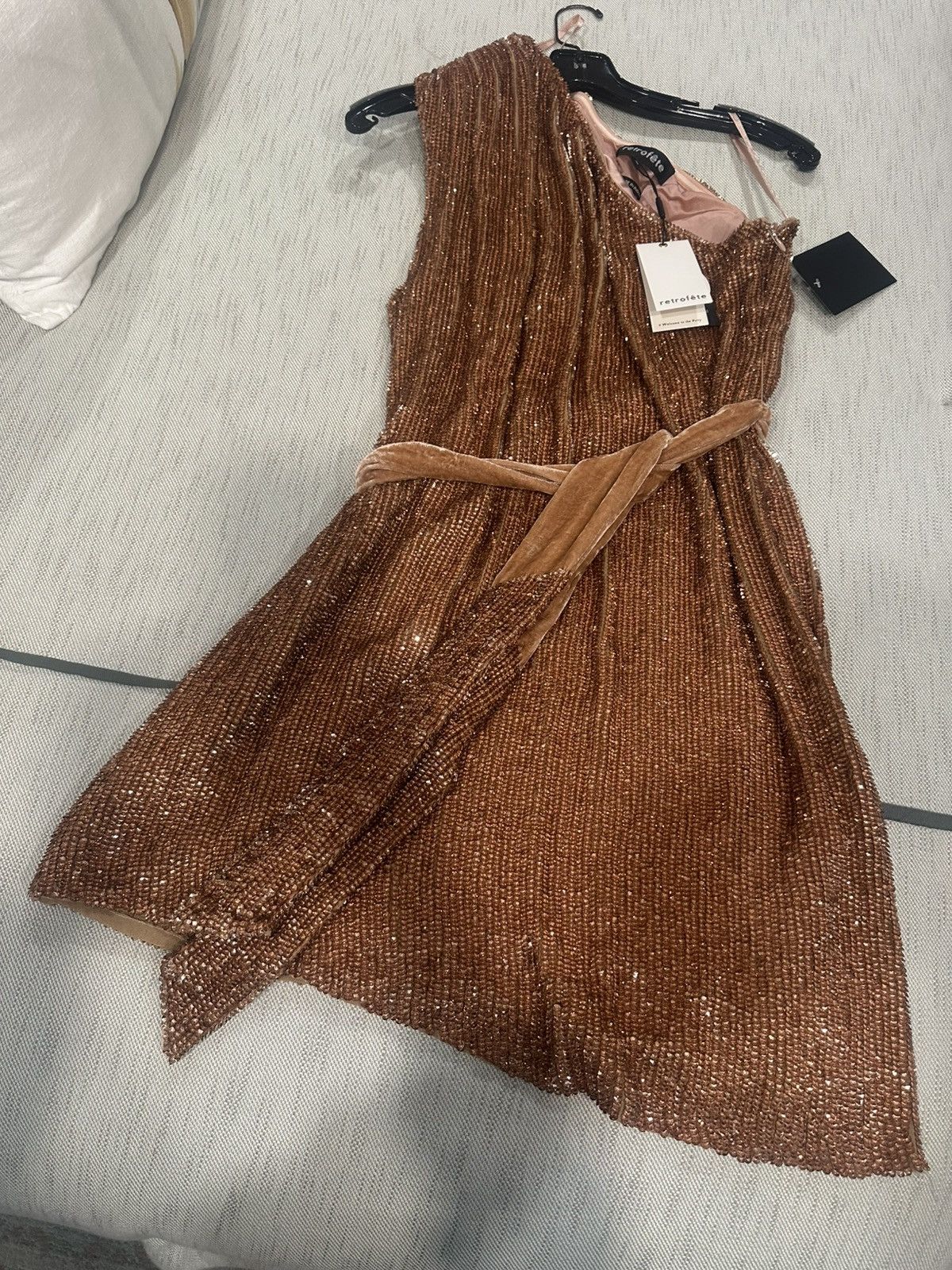 Retrofete Retrofete Ella One Shoulder Shimmering Bronze Dress Size L / US 10 / IT 46 - 3 Thumbnail