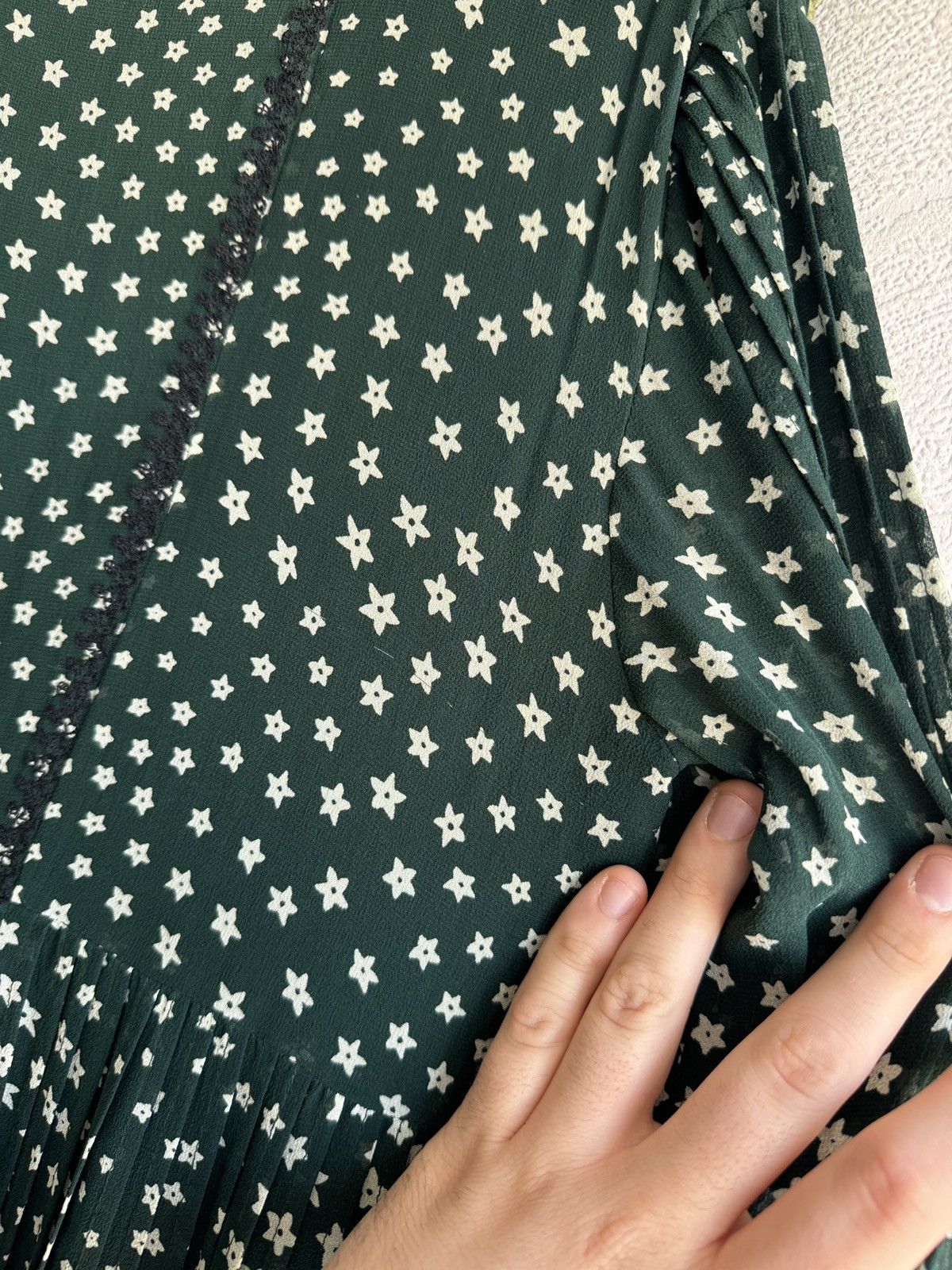Other Brora Silk Star Print Embroidered Dress Dark Green Size L / US 10 / IT 46 - 9 Thumbnail