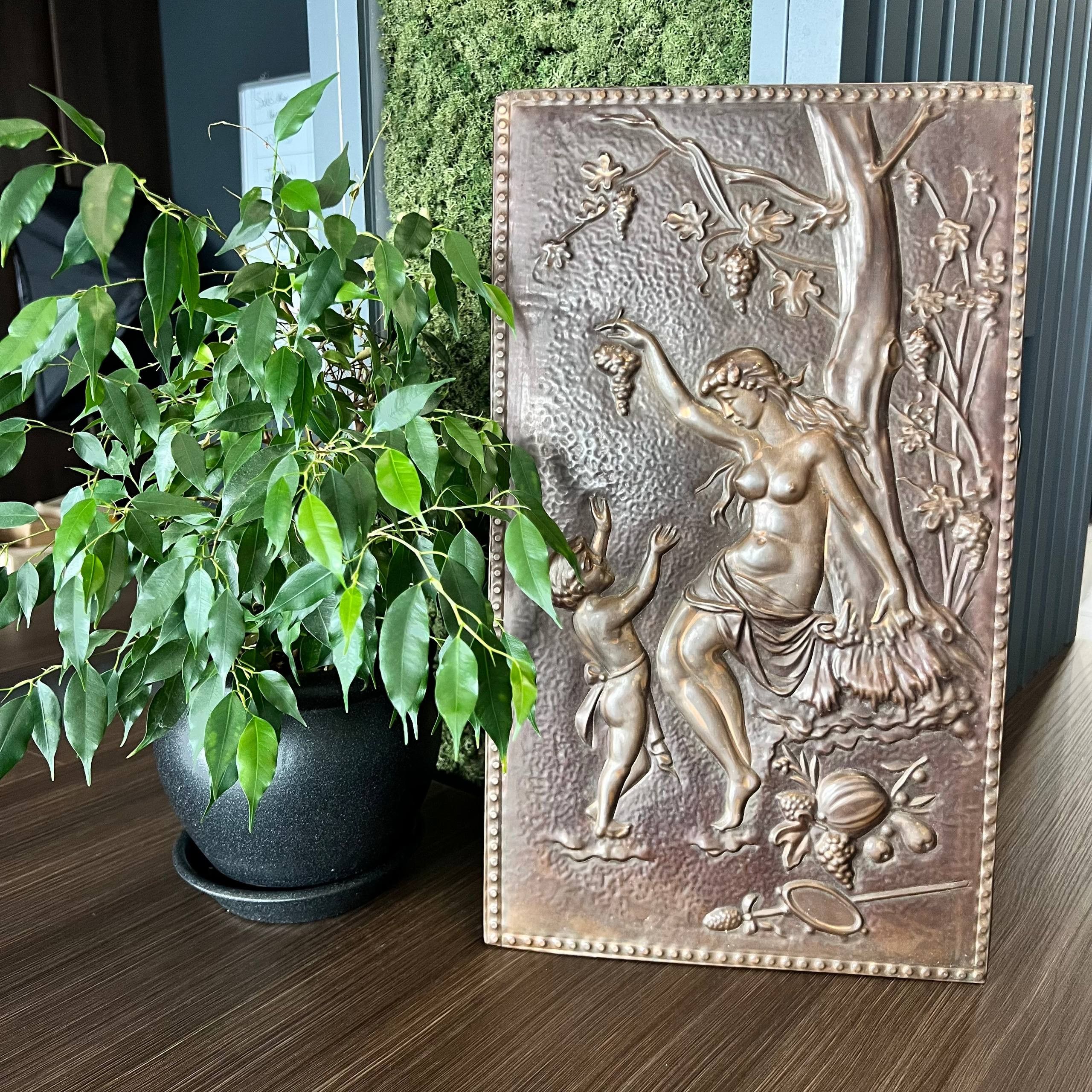 Vintage Copper Relief Wall Plaque Venus Harvest Scene
