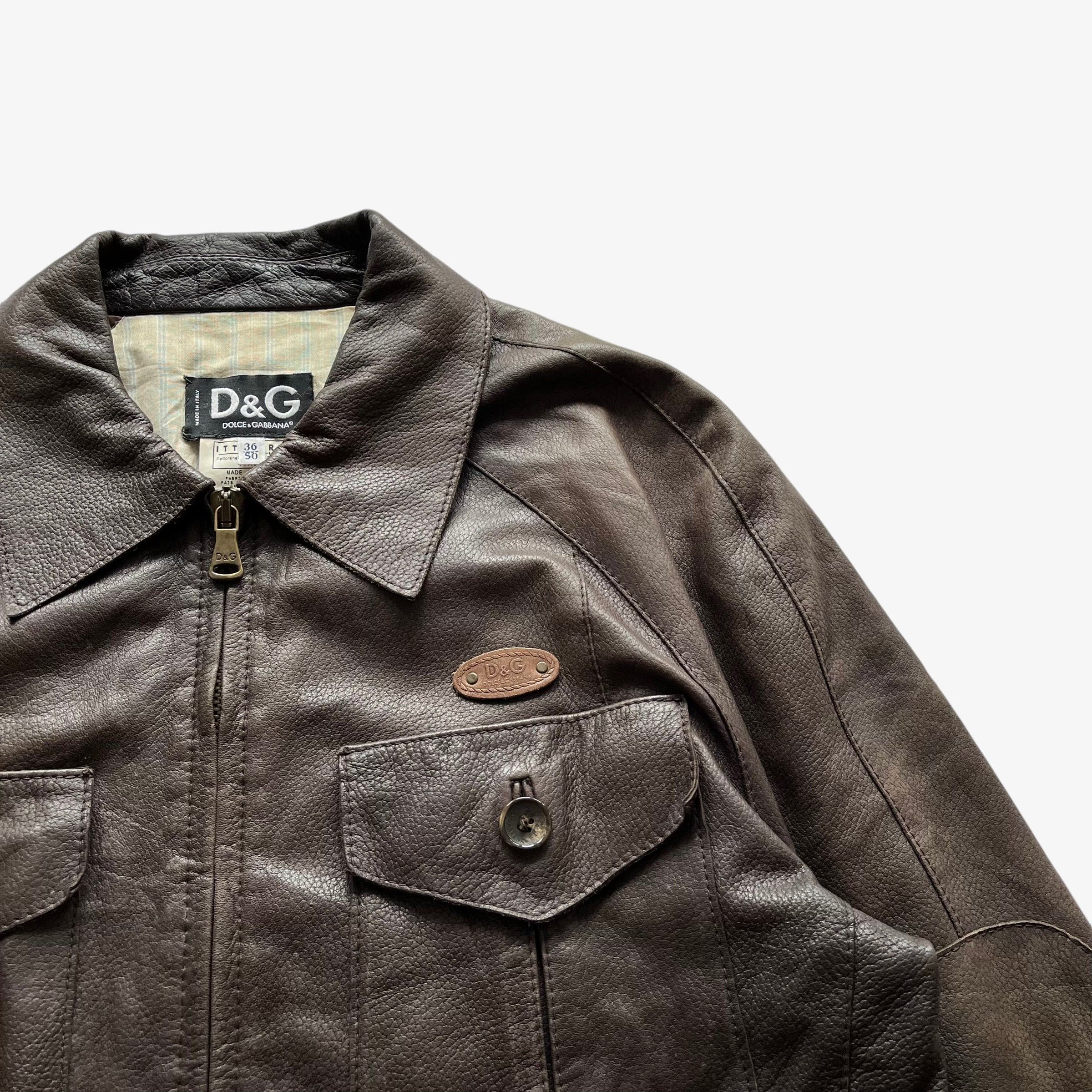 Dolce & Gabbana Vintage 90s Men's Dolce & Gabbana Brown Leather Pilot Jacket Size US M / EU 48-50 / 2 - 4 Thumbnail