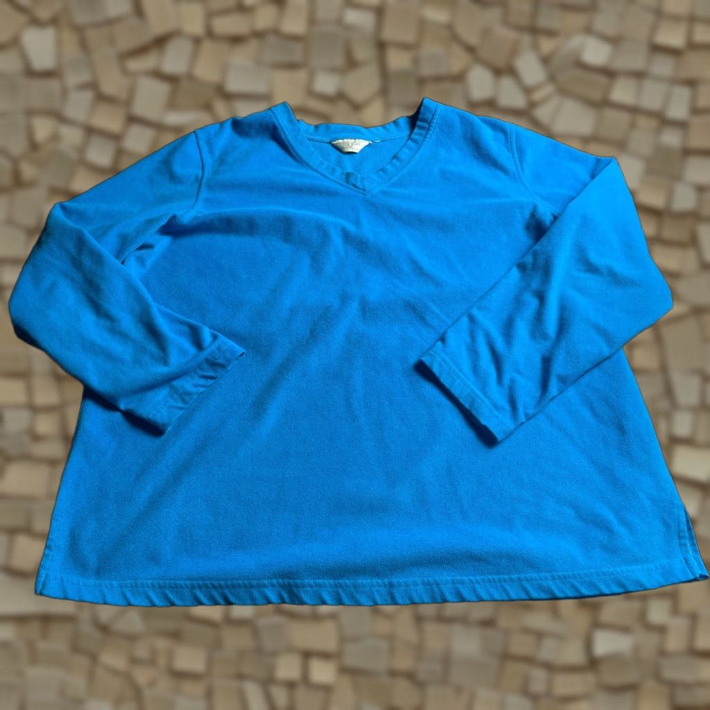 Vintage Studio Works Sweater Women's XL Blue Fleece Pullover V-Neck Casual Knit Size XL / US 12-14 / IT 48-50 - 1 Thumbnail