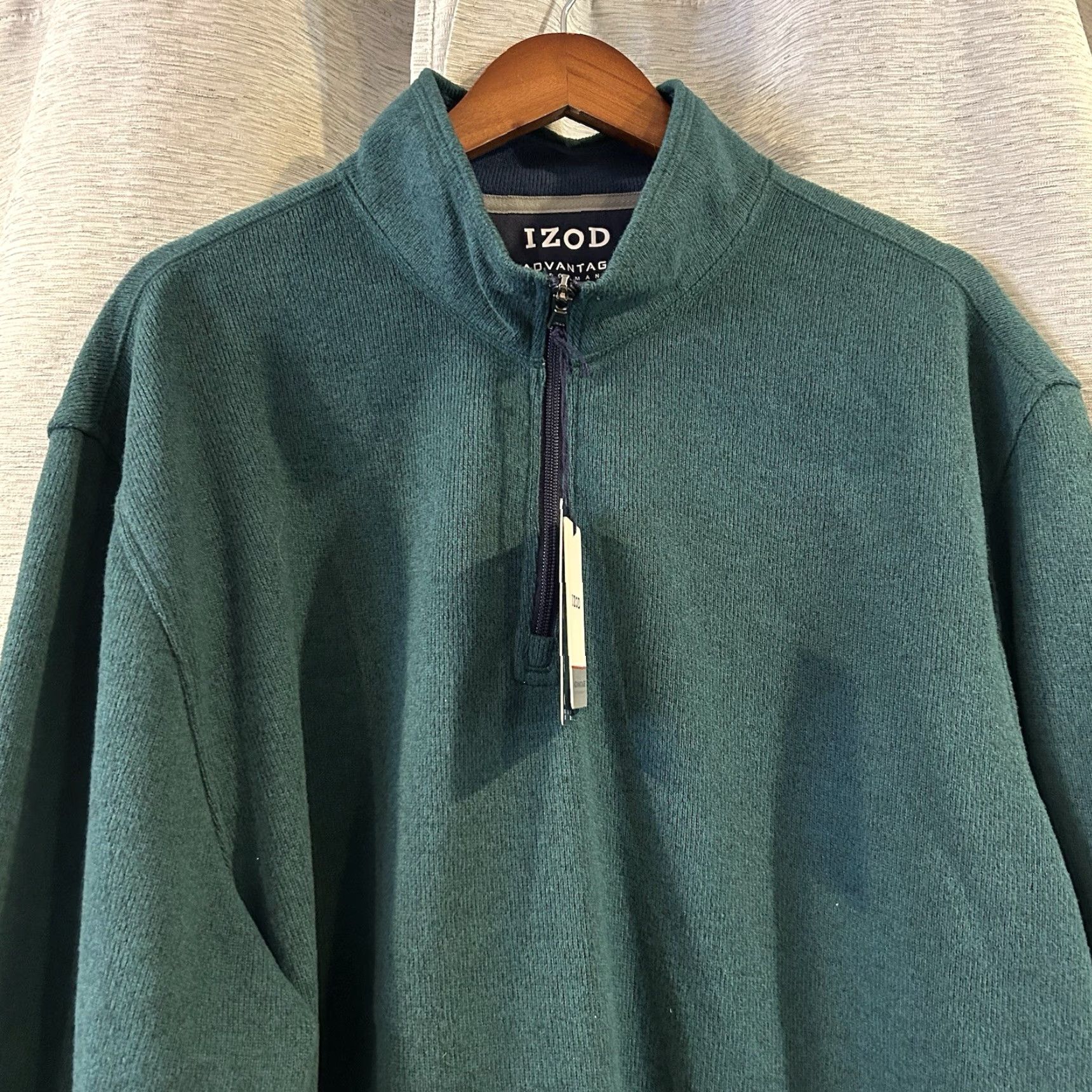 Izod IZOD Men's Sweater Pullover 2XL Green Fleece Cotton Classic Preppy Quarter Zip Pullover Shirt Mens Size US XXL / EU 58 / 5 - 3 Thumbnail