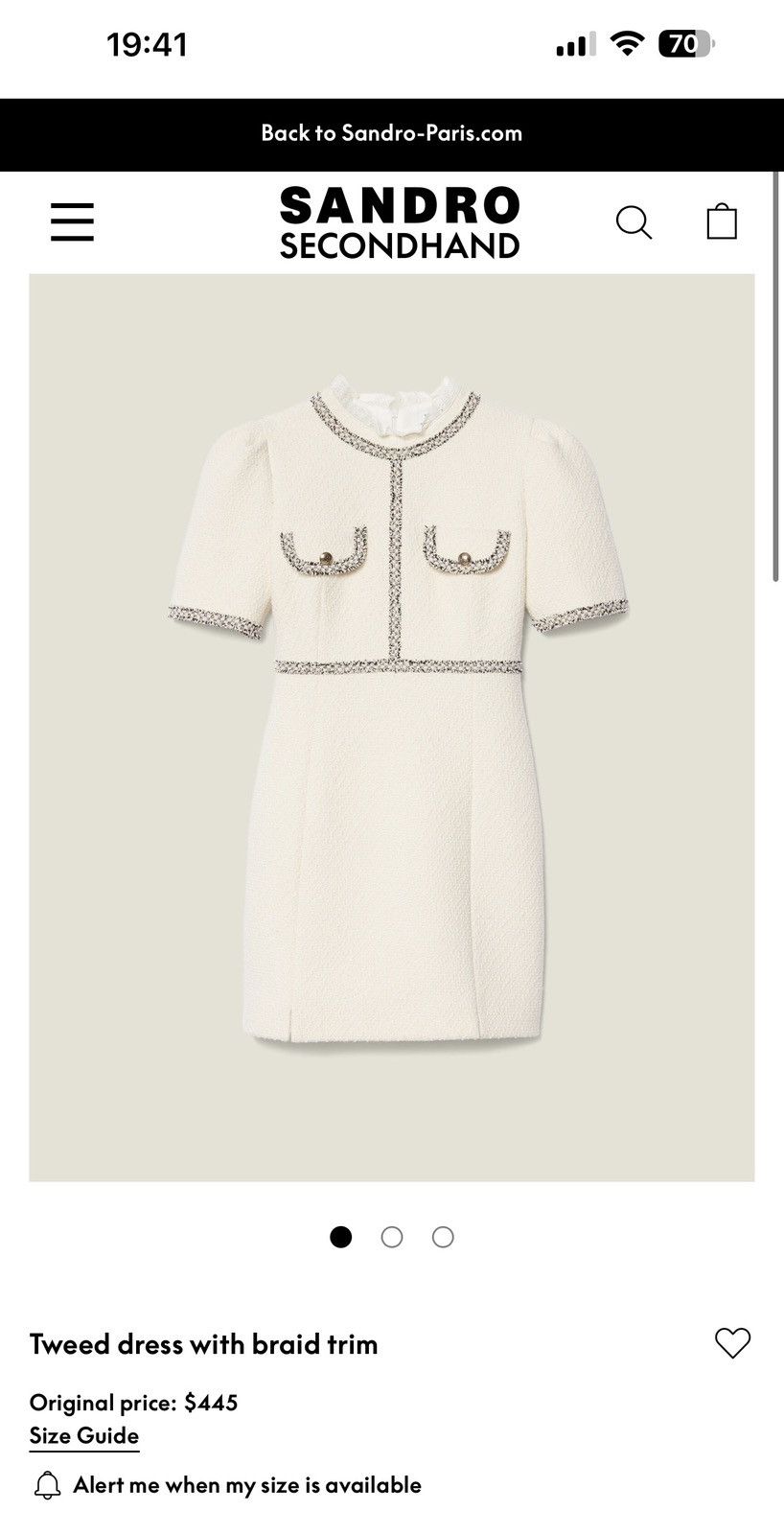 Sandro Sandro Paris Tweed Dress with Braid Trim – Cream/White Size M / US 6-8 / IT 42-44 - 2 Thumbnail