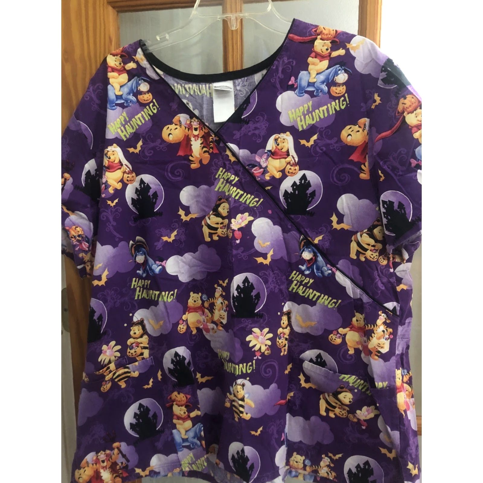 Disney Disney Scrub Top Womens 2X Winnie Pooh Bear Halloween Print Short Sleeve Pockets Size XXL / US 16-18 / IT 52-54 - 2 Thumbnail