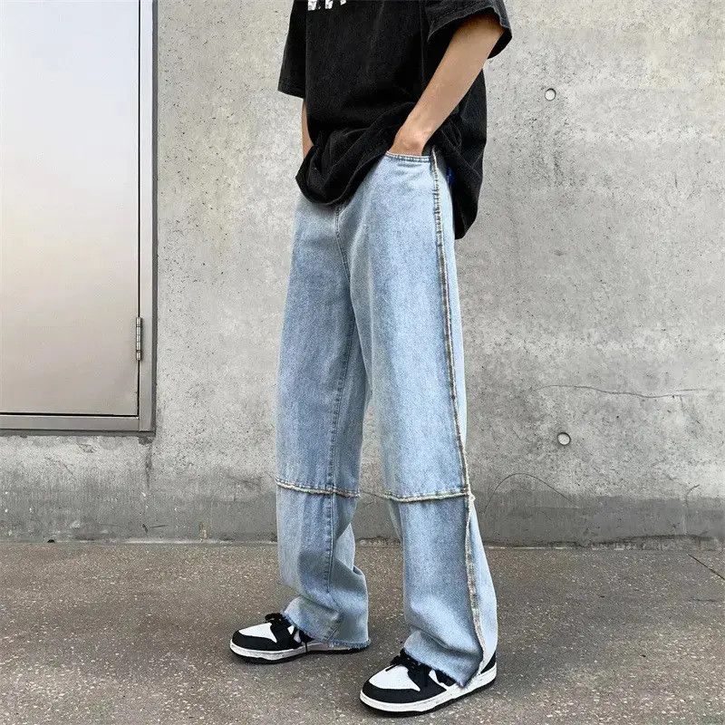 Japanese Brand Retro loose wide leg patchwork fringed jeans Size US 30 / EU 46 - 2 Thumbnail