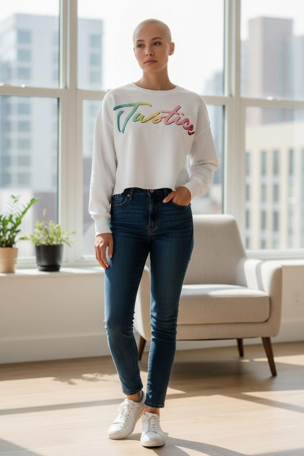Other Justice White Crop Sweatshirt with Rainbow Logo Size L / US 10 / IT 46 - 2 Thumbnail