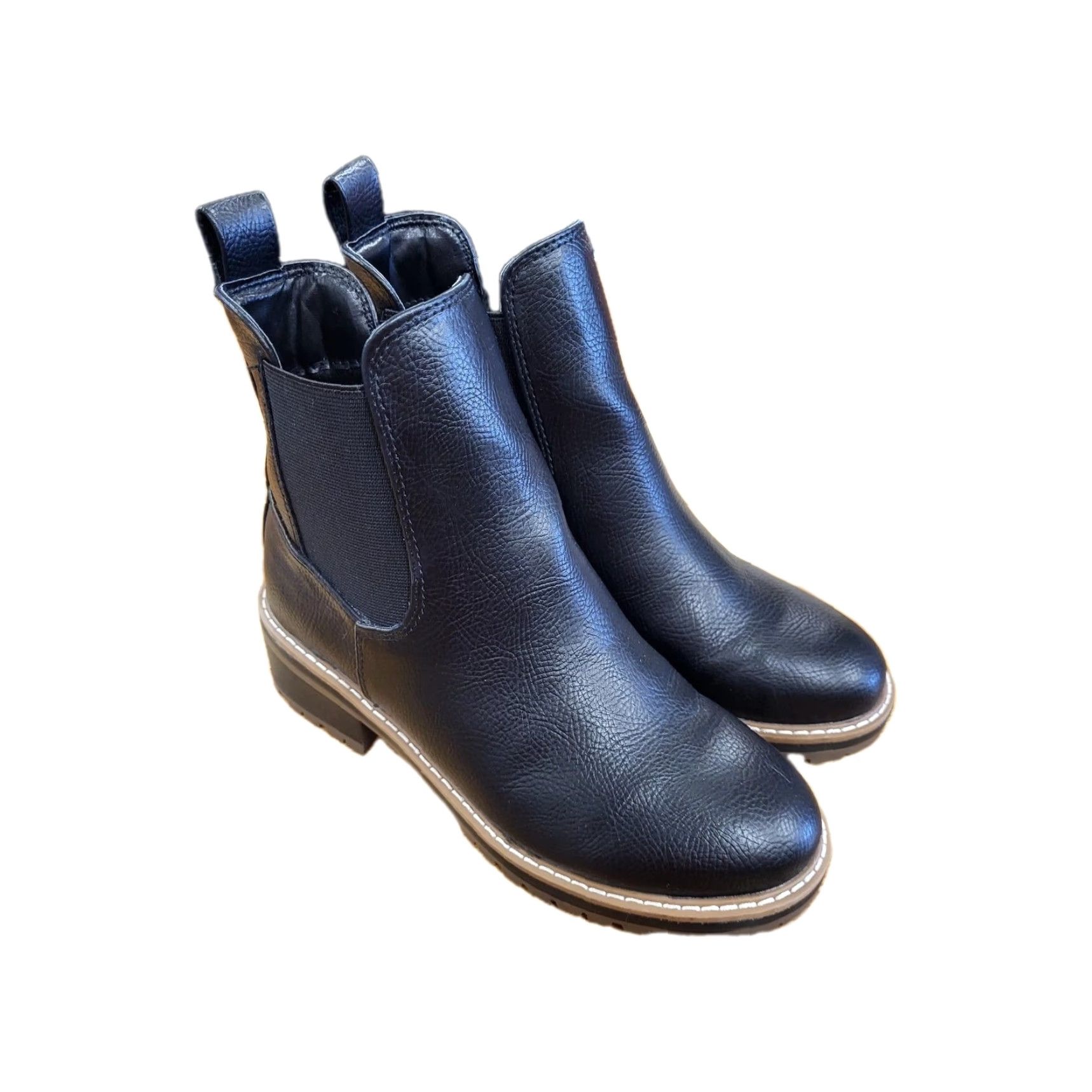 Vintage Kensie Chelsea Boots Women's 6 Black Faux Leather Pull On Low Heel Chelsea Boot 90s Grunge Biker Fashion Mens? No. Size US 6 / IT 36 - 2 Thumbnail