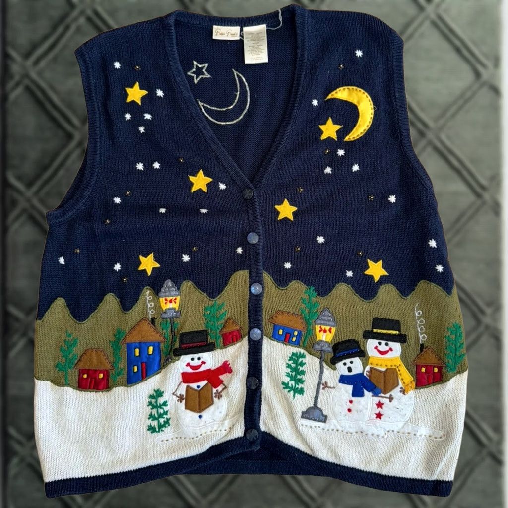 Vintage VINTAGE Bobbie Brooks Holiday Cardigan Vest Women's 18W/20W Blue Button Embroidered Size XXL / US 16-18 / IT 52-54 - 1 Thumbnail