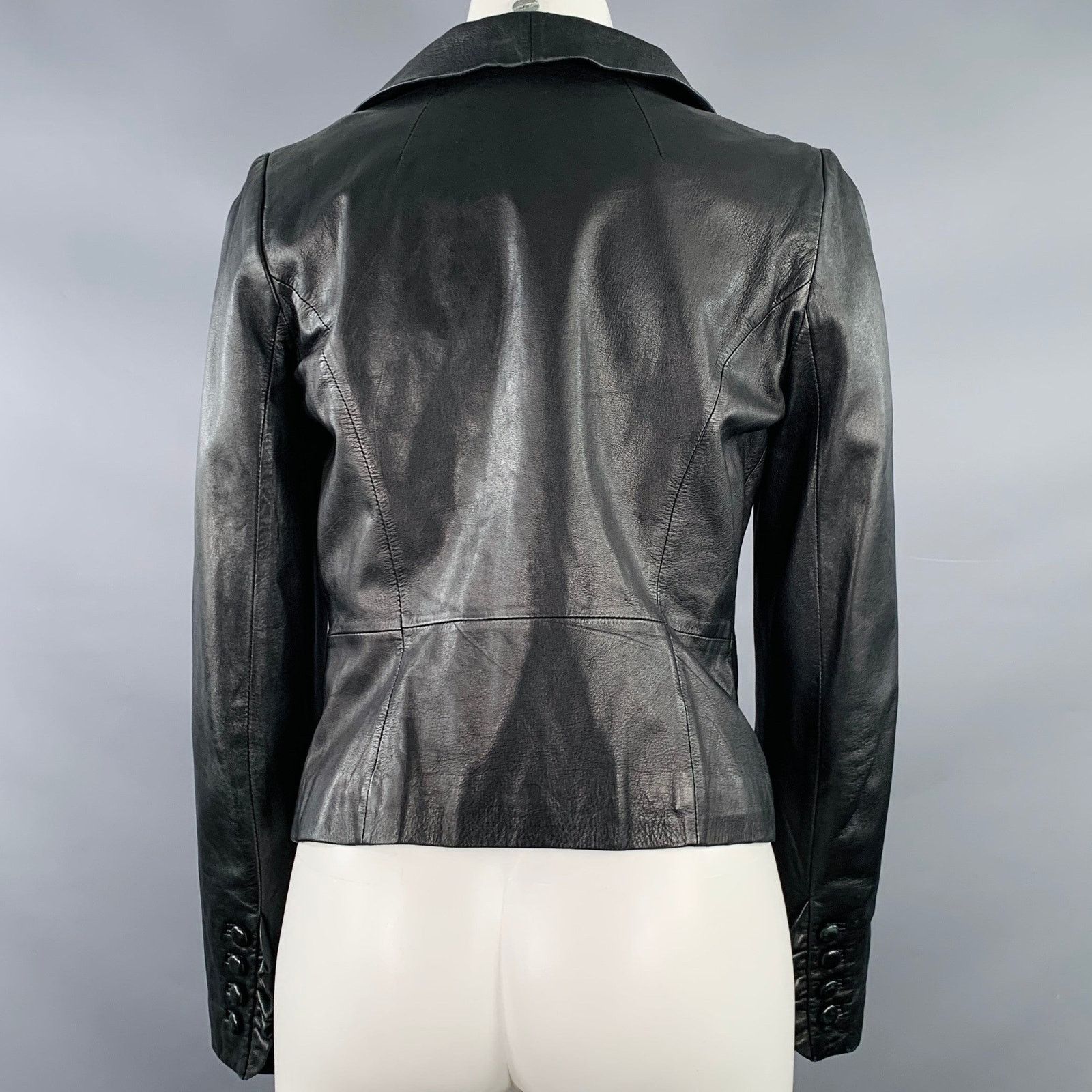 MILLY MILLY Size S Black Lambskin Leather Ruffle Jacket Size S / US 4 / IT 40 - 4 Thumbnail