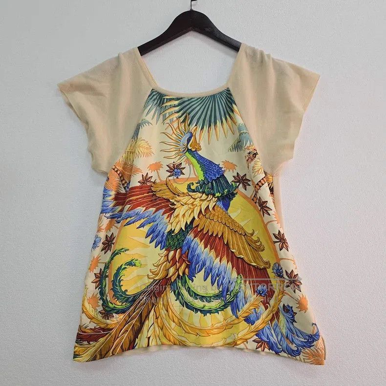 Hermes Silk and Cashmere Phoenix Short-Sleeve Top