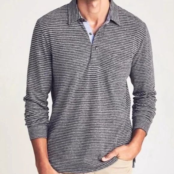 Faherty VINTAGE Men's Faherty Long Sleeve Luxe Polo Shirt Striped Gray Sz M Size US M / EU 48-50 / 2 - 2 Thumbnail