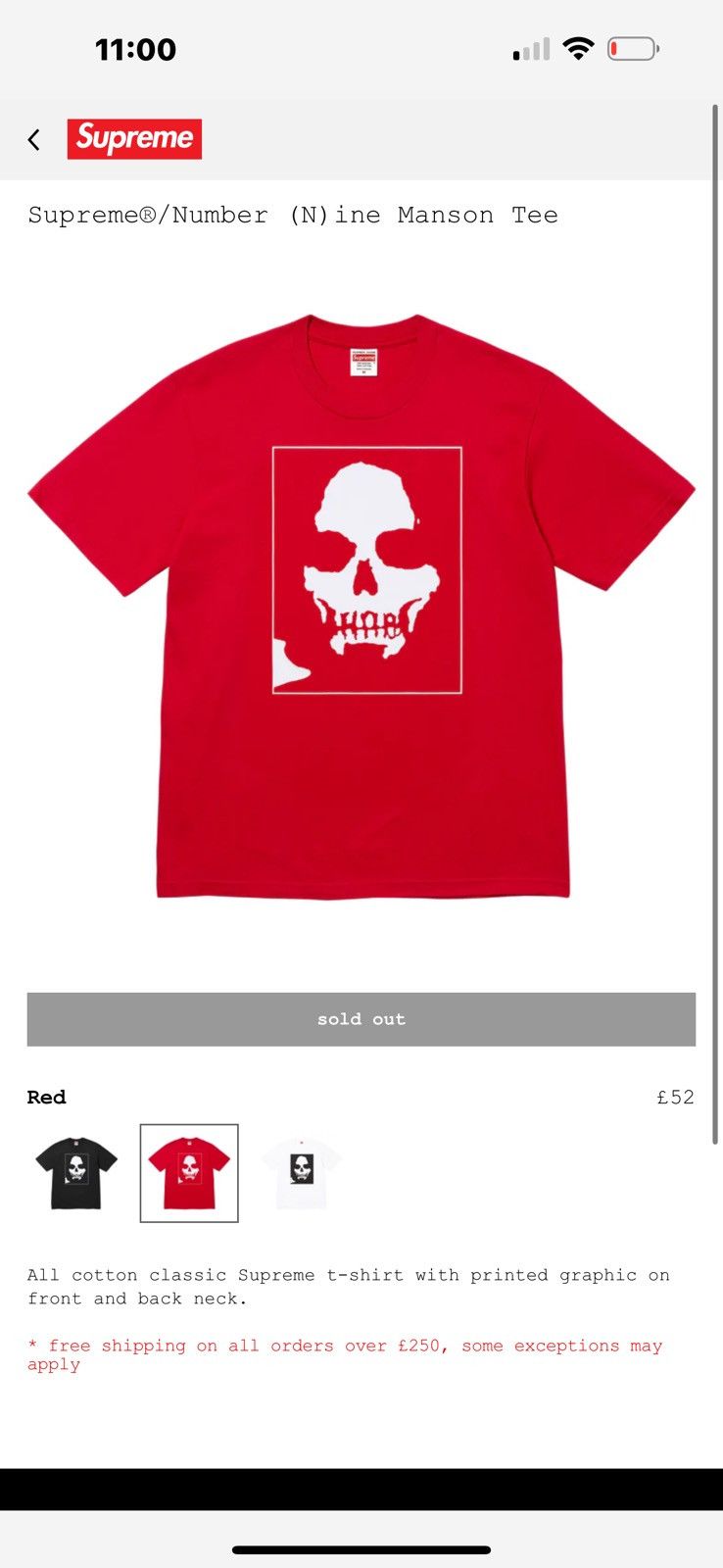Number (N)ine × Supreme Supreme®/Number (N)ine Manson Tee red