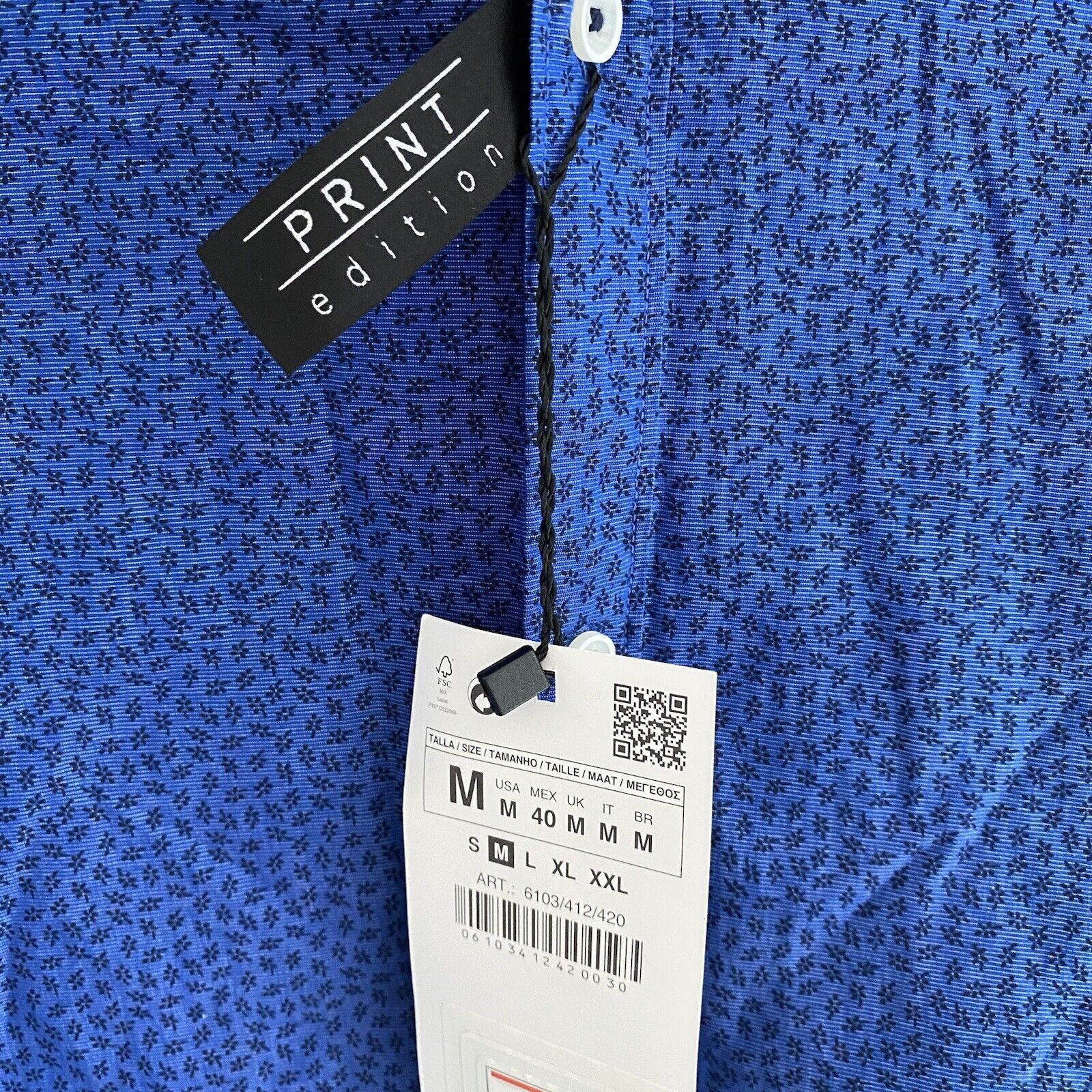 Zara Zara Man Blue Floral Print Slim Fit Long Sleeve Shirt Size US M / EU 48-50 / 2 - 4 Thumbnail