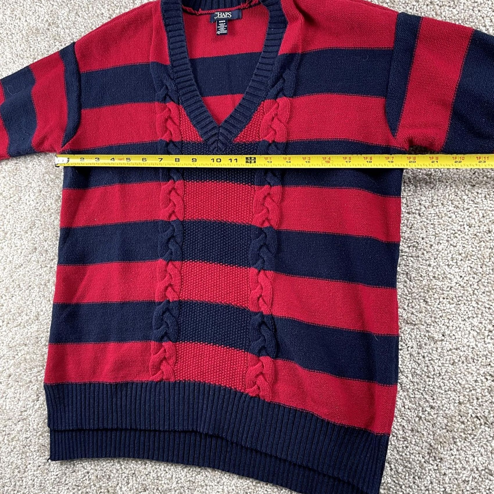 Chaps Chaps Sweater Women's M Red Navy Striped Cable-Knit V-Neck Pullover Casual Shirt? Size M / US 6-8 / IT 42-44 - 6 Thumbnail