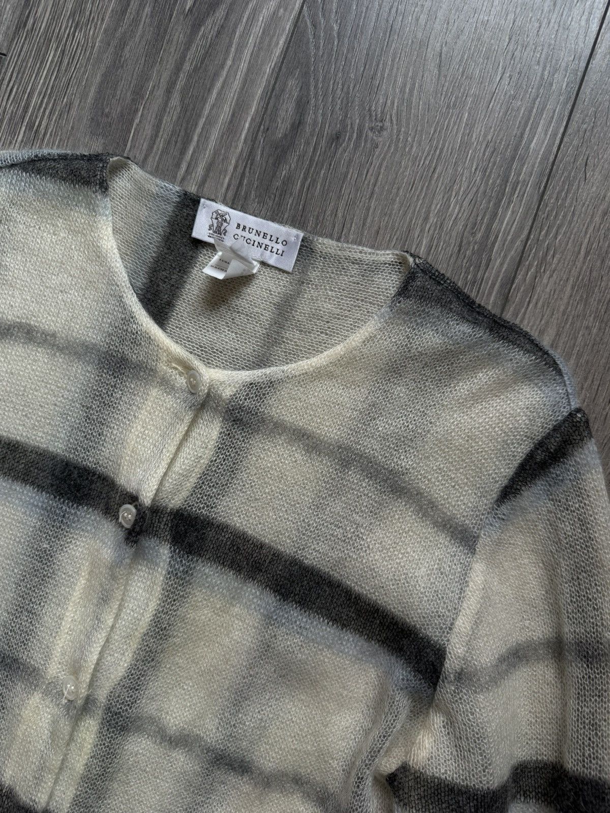 Brunello Cucinelli Brunello Cucinelli Mohair Cashmere blend Checkered Cardigan Size L / US 10 / IT 46 - 6 Thumbnail