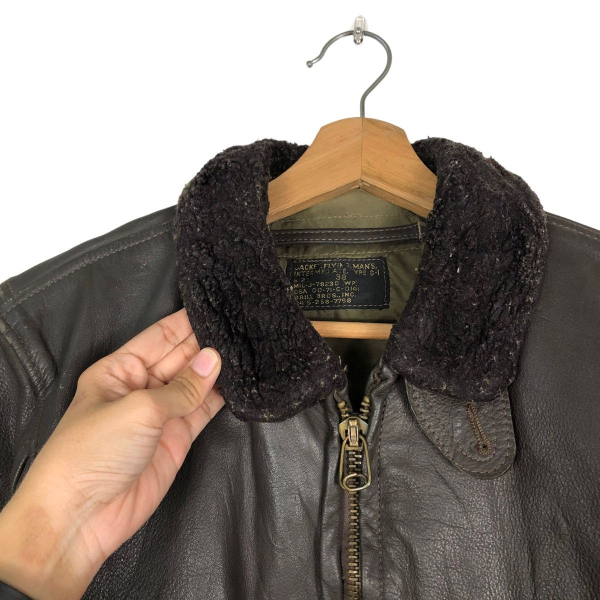 Vintage 🔥VINTAGE LEATHER USN US JACKET FLY MAN BRILL BROS INC USA Size US M / EU 48-50 / 2 - 14 Thumbnail