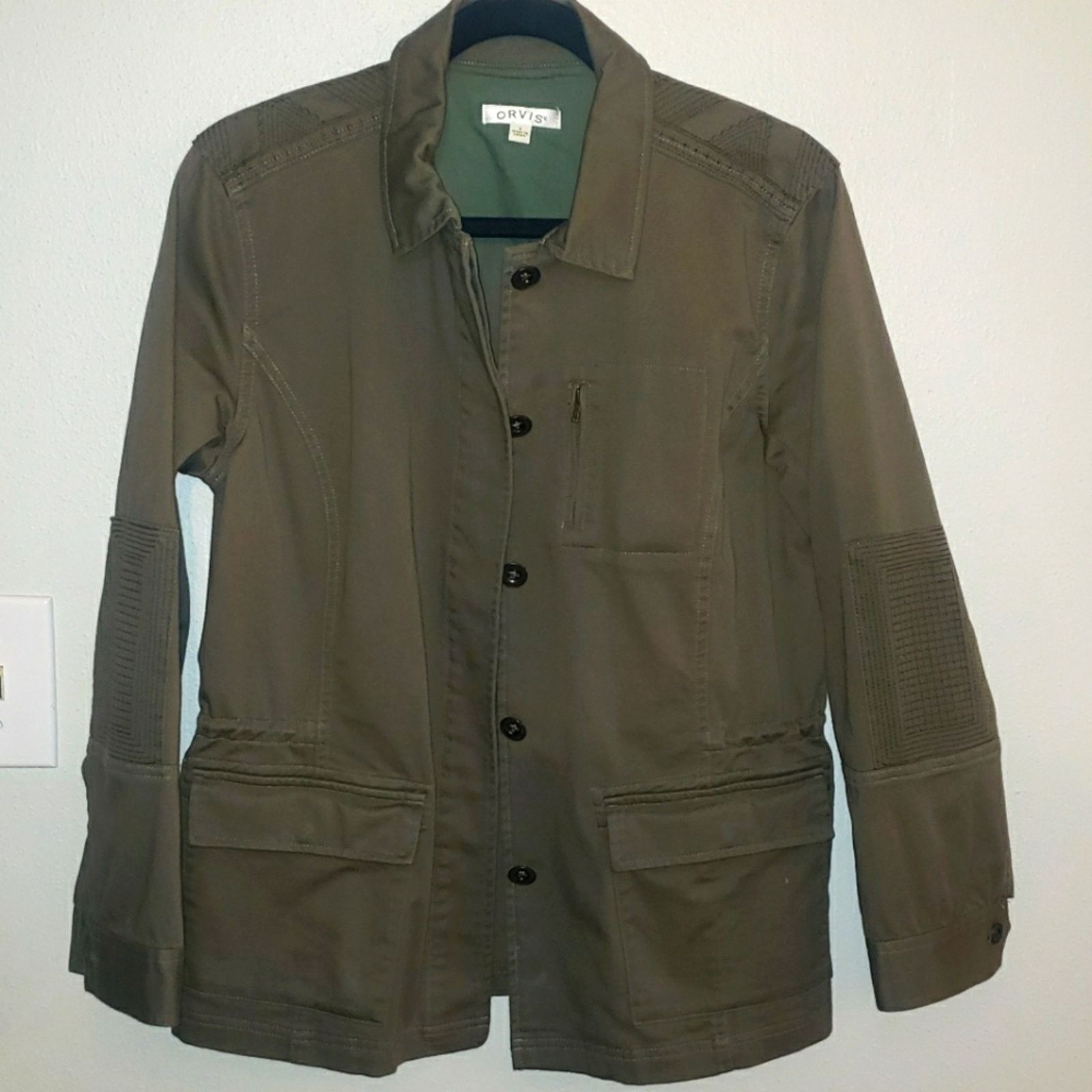 Orvis Orvis Drawstring waist Cotton Button Shacket Jacket Olive Sm Size S / US 4 / IT 40 - 1 Thumbnail