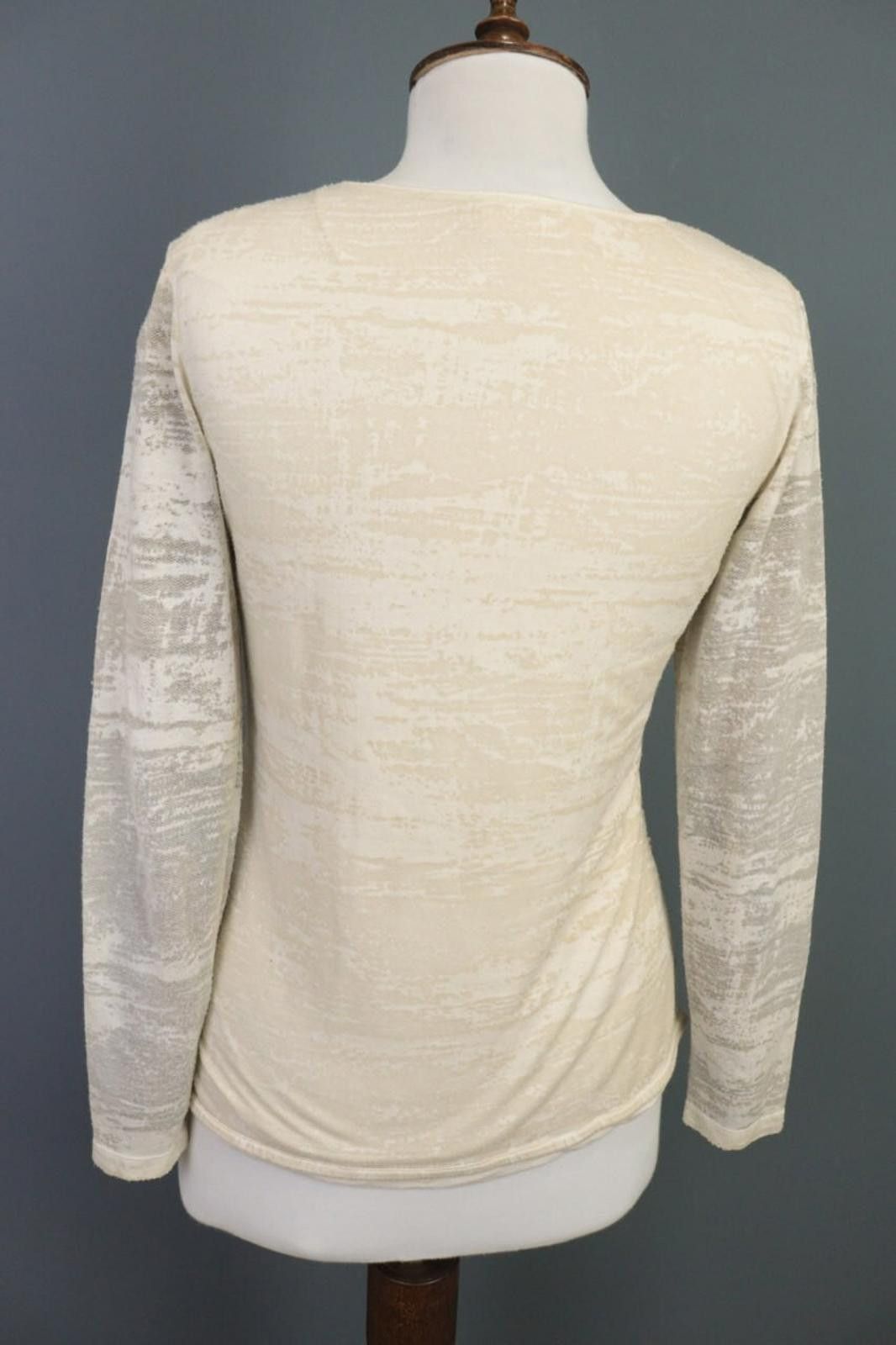 Designer Elisa Cavaletti Sono Italiano Beige Jasquard Blouse Top Size M / US 6-8 / IT 42-44 - 12 Thumbnail