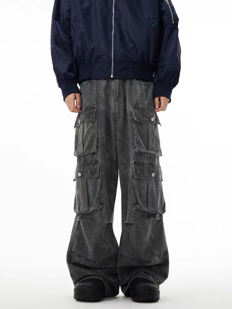 Japanese Brand Street Hip Hop Washed Vintage Multi-Pocket Jeans Size US 33 - 1 Thumbnail