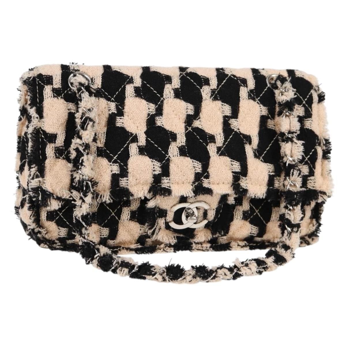 Chanel Chanel Classic Single Flap Bag Quilted Houndstooth Tweed and Ribbon Size ONE SIZE - 1 Thumbnail
