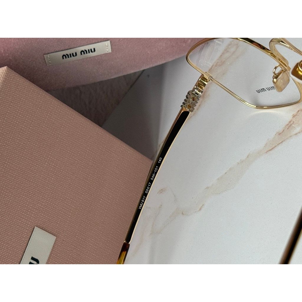 Miu Miu NEW Miu Miu M51YV Gold Square Logo Metal Eyeglasses Frames Size ONE SIZE - 7 Thumbnail