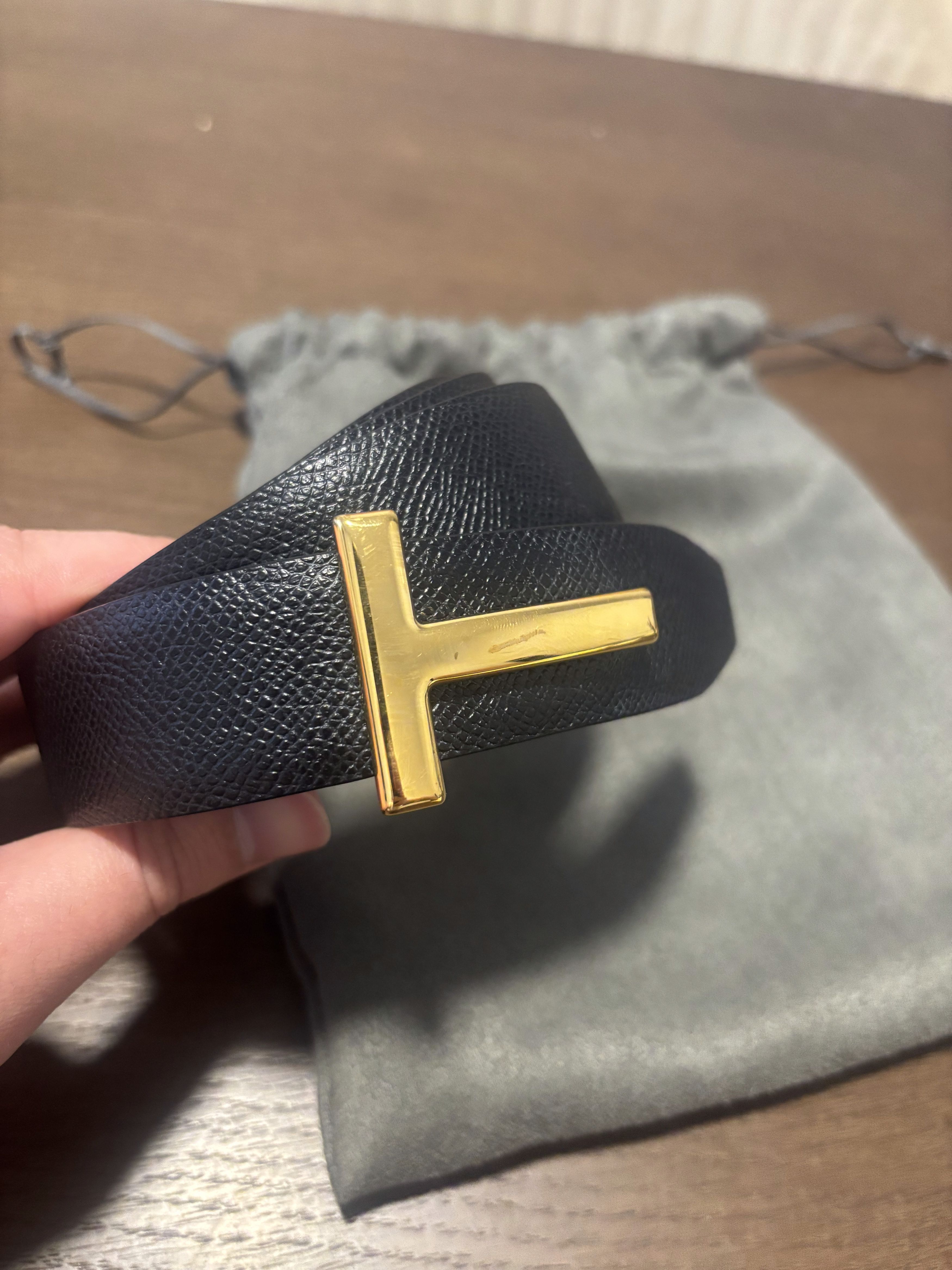Tom Ford Tom Ford GRAIN LEATHER T ICON BELT Size 42 - 2 Thumbnail