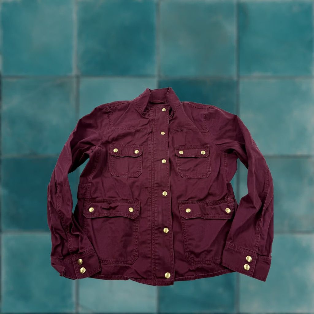 J.Crew J.Crew Jacket Womens Large Red Twill Military Utility Snap Front Pockets Size L / US 10 / IT 46 - 1 Thumbnail