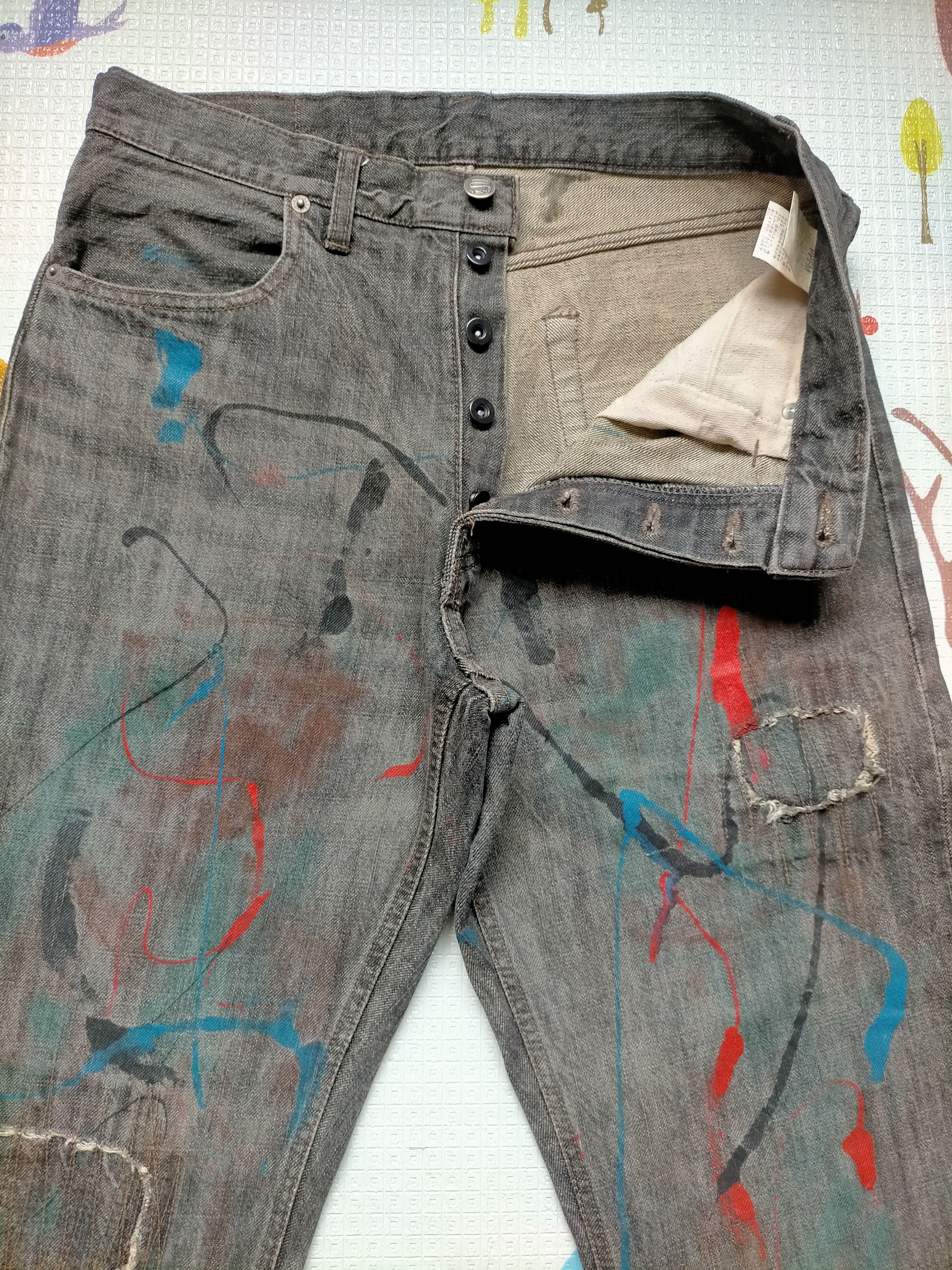 PPFM 🔥Rare ❗PPFM Patchwork Painted Black Button fly jeans Size US 31 - 6 Thumbnail