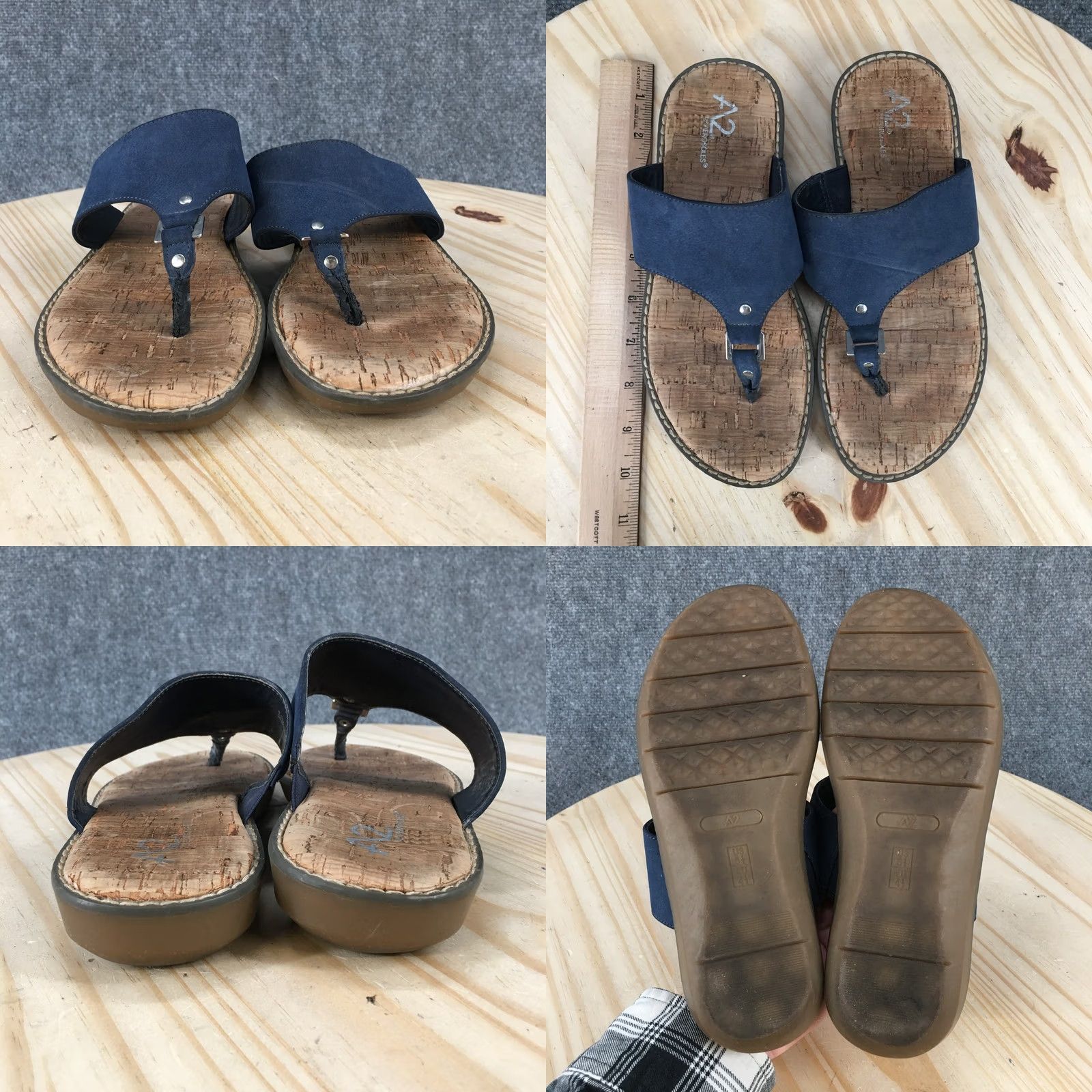 Vintage Aerosoles Sandals Womens 6.5M Blue Faux Leather Wedge Heels Thong Casual Slip-On Shape: Solid Pattern: Blue, Blue Size US 7 / IT 37 - 8 Thumbnail
