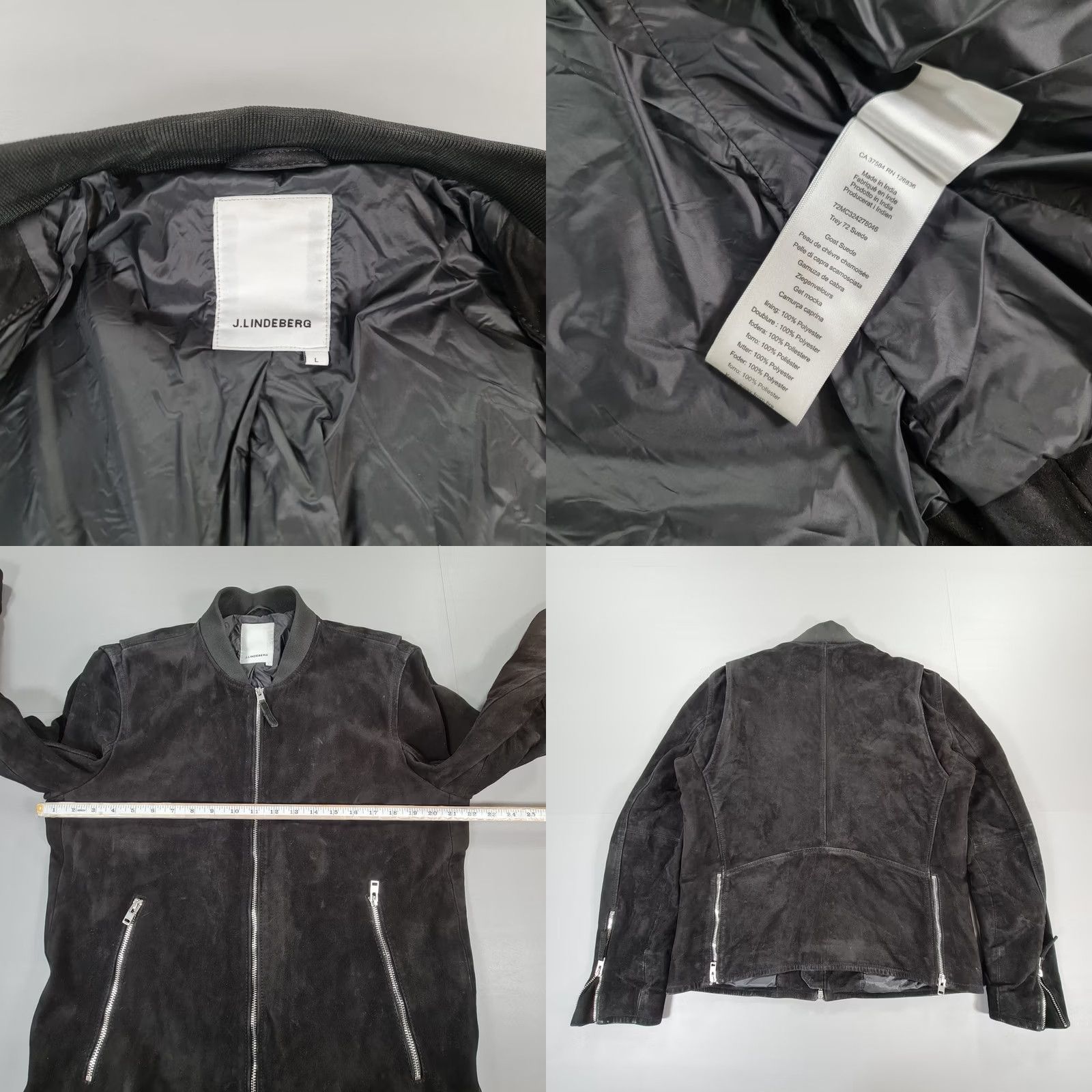 J.Lindeberg J.Lindeberg Mens Jacket Black Large Suede Goat Leather Full Zip Biker Size US L / EU 52-54 / 3 - 8 Thumbnail