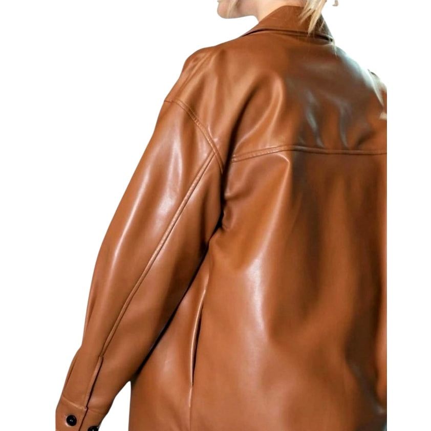 Other ee:some Faux Leather Long Sleeve Collared Button Up Jacket Size M / US 6-8 / IT 42-44 - 4 Thumbnail