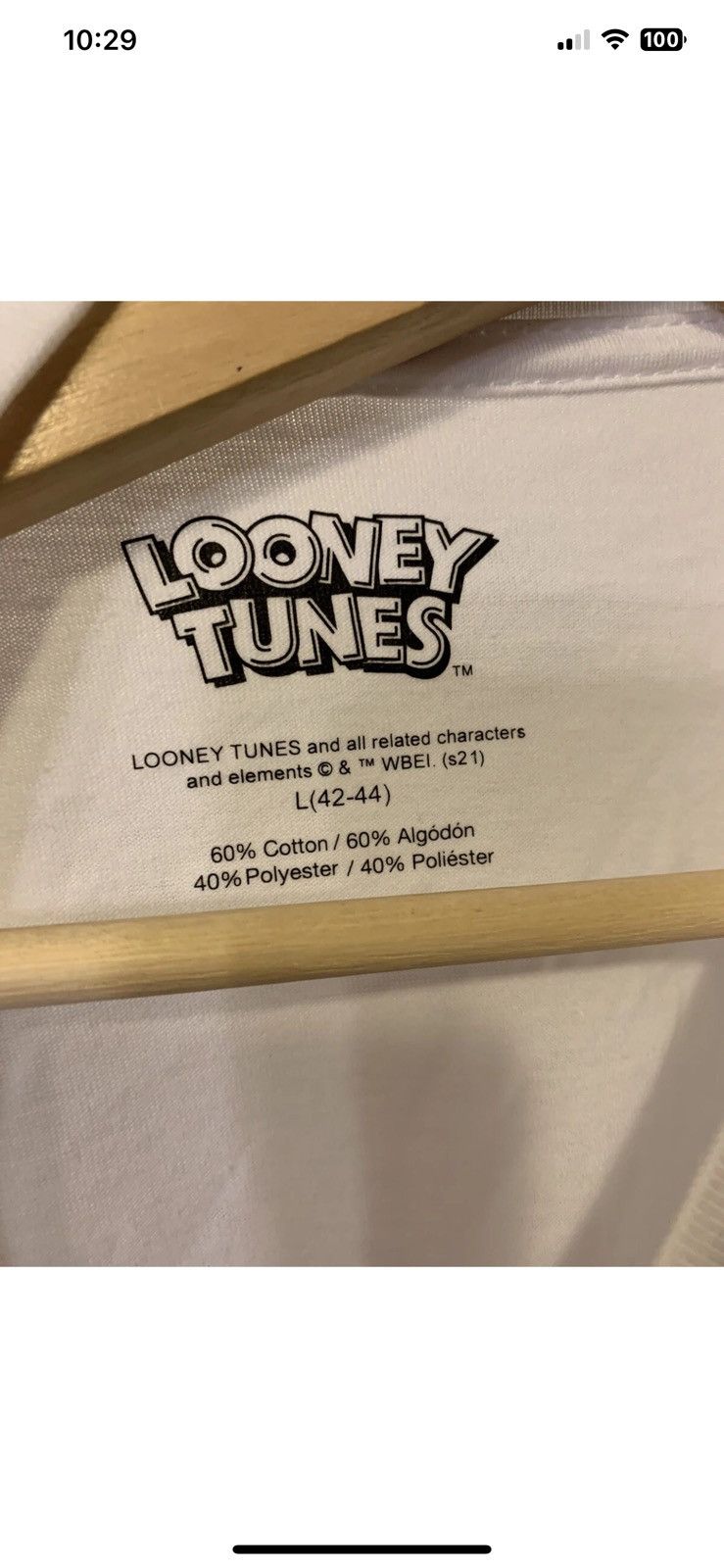 Warner Bros Looney Tunes mens sz L white long sleeve t shirt Size US L / EU 52-54 / 3 - 2 Thumbnail