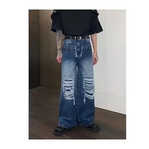 Japanese Brand × Jean Baggy Washed Distressed Blue Jeans, Ripped Jeans Size US 30 / EU 46 - 2 Thumbnail