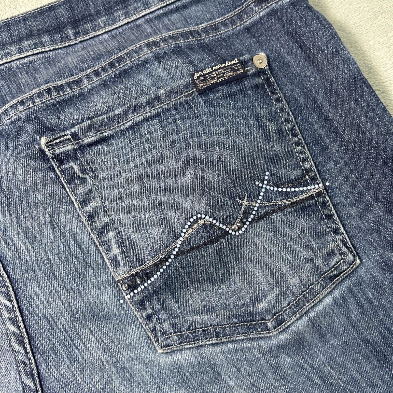 7 For All Mankind 7 For All Mankind Straight Jeans 35x33 Rhinestone Skinny Size 35" - 5 Thumbnail
