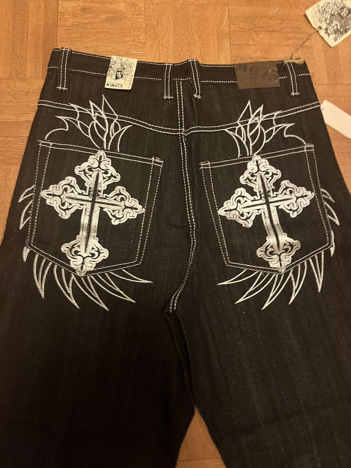 Affliction × Japanese Brand marq75 super nice baggy asl with gothic cross&wing design Size US 36 / EU 52 - 1 Thumbnail